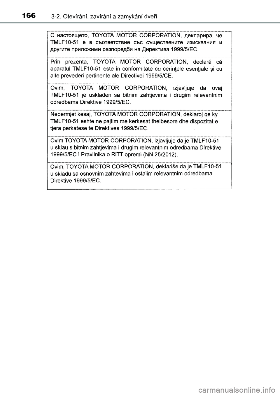TOYOTA AURIS 2017 Návod na použití (in Czech) 1663-2. Otevírání, zavírání a zamykání dveří
UK AURIS HB EE (OM12K97CZ)
UK AURIS_HB_OM_Europe_OM12K97E.book Page 166 Friday, October 7, 2016 12:29 PM TOYOTA AURIS 2017 Návod na použití (in Czech) 1663-2. Otevírání, zavírání a zamykání dveří
UK AURIS HB EE (OM12K97CZ)
UK AURIS_HB_OM_Europe_OM12K97E.book Page 166 Friday, October 7, 2016 12:29 PM