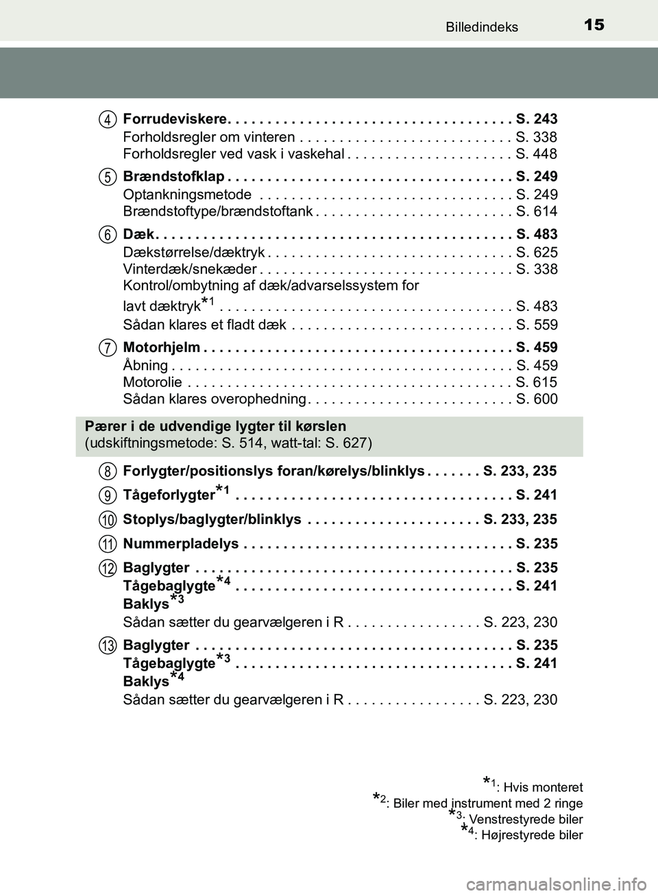 TOYOTA AURIS 2017 Brugsanvisning (in Danish) 15Billedindeks
OM12K97DKForrudeviskere. . . . . . . . . . . . . . . . . . . . . . . . . . . . . . . . . . . . S. 243
Forholdsregler om vinteren . . . . . . . . . . . . . . . . . . . . . . . . . . . S. TOYOTA AURIS 2017 Brugsanvisning (in Danish) 15Billedindeks
OM12K97DKForrudeviskere. . . . . . . . . . . . . . . . . . . . . . . . . . . . . . . . . . . . S. 243
Forholdsregler om vinteren . . . . . . . . . . . . . . . . . . . . . . . . . . . S.