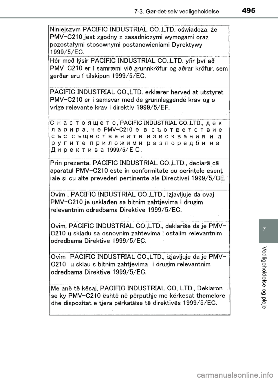 TOYOTA AURIS 2017 Brugsanvisning (in Danish) 4957-3. Gør-det-selv vedligeholdelse
OM12K97DK
7
Vedligeholdelse og pleje
OM12K97DK.book Page 495 Friday, October 21, 2016 3:37 PM TOYOTA AURIS 2017 Brugsanvisning (in Danish) 4957-3. Gør-det-selv vedligeholdelse
OM12K97DK
7
Vedligeholdelse og pleje
OM12K97DK.book Page 495 Friday, October 21, 2016 3:37 PM