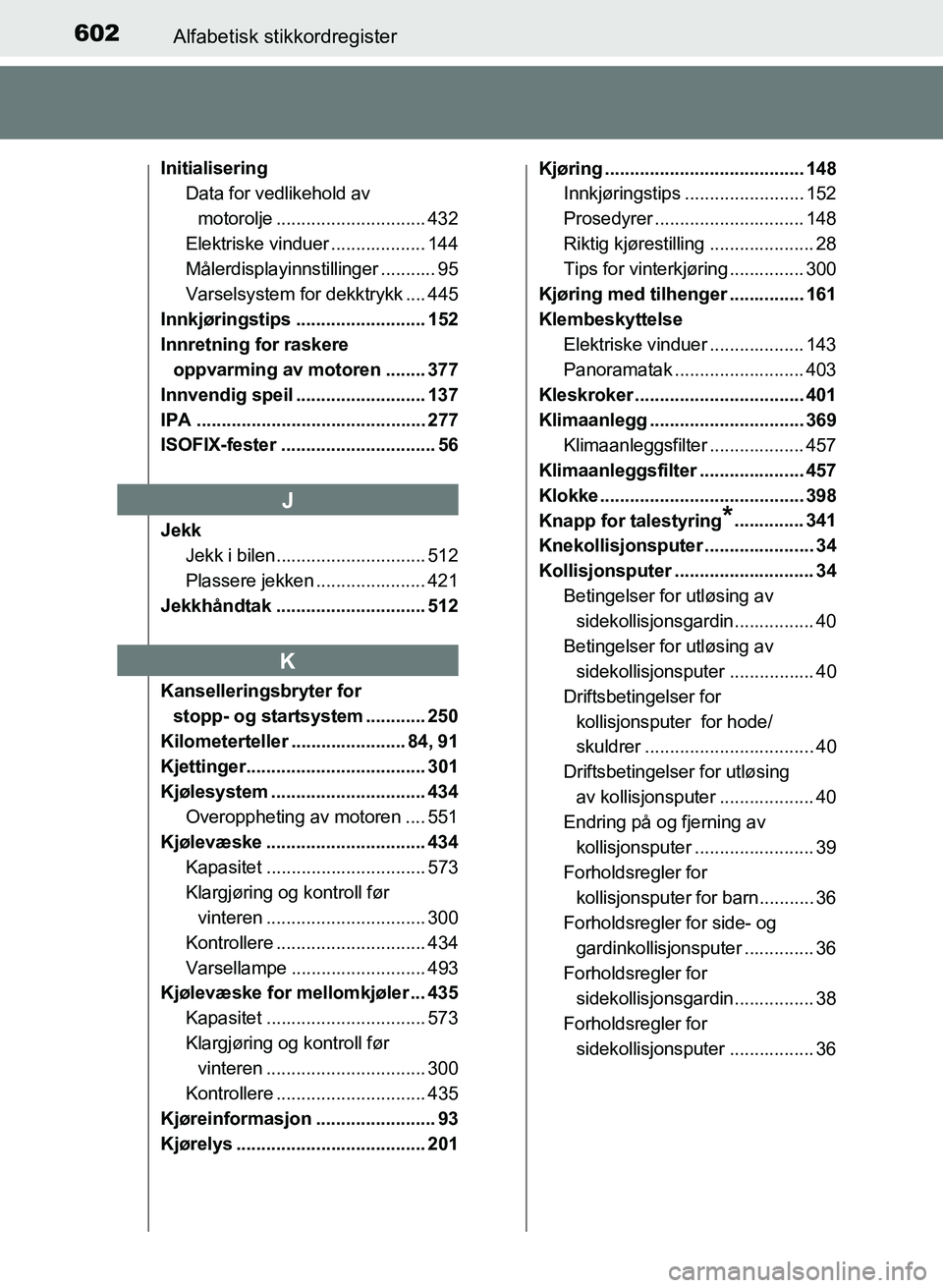 TOYOTA AURIS 2017  Instruksjoner for bruk (in Norwegian) 602Alfabetisk stikkordregister
UK AURIS_HB_EE  (OM12K97NO)
Initialisering
Data for vedlikehold av 
motorolje .............................. 432
Elektriske vinduer ................... 144
Målerdisplay