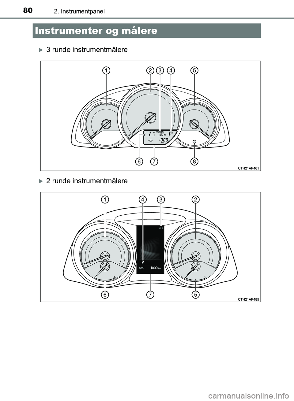 TOYOTA AURIS 2017 Instruksjoner for bruk (in Norwegian) 802. Instrumentpanel
UK AURIS_HB_EE (OM12K97NO)
3 runde instrumentmålere
2 runde instrumentmålere
Instrumenter og målere
OM12K97NO.book Page 80 Monday, March 27, 2017 4:15 PM TOYOTA AURIS 2017 Instruksjoner for bruk (in Norwegian) 802. Instrumentpanel
UK AURIS_HB_EE (OM12K97NO)
3 runde instrumentmålere
2 runde instrumentmålere
Instrumenter og målere
OM12K97NO.book Page 80 Monday, March 27, 2017 4:15 PM