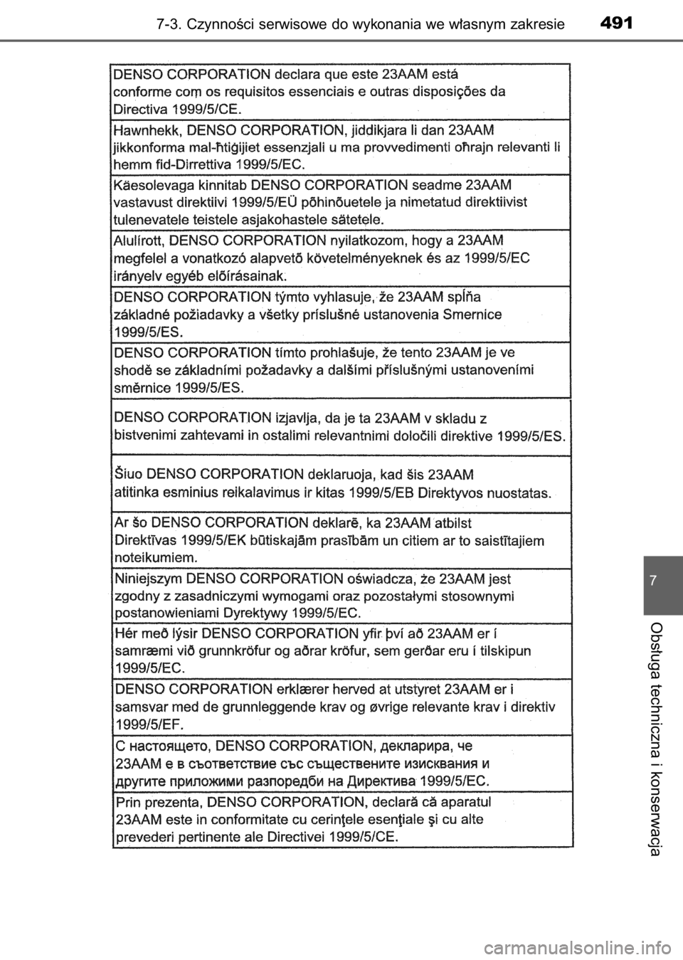 TOYOTA AURIS 2017  Instrukcja obsługi (in Polish) 7-3. CzynnoÊci serwisowe do wykonania we w∏asnym zakresie491
7
Obs∏uga techniczna i konserwacja
9 IO Auris OM12K97E  3/13/17  10:24 AM  Page 491    (Black plate) 