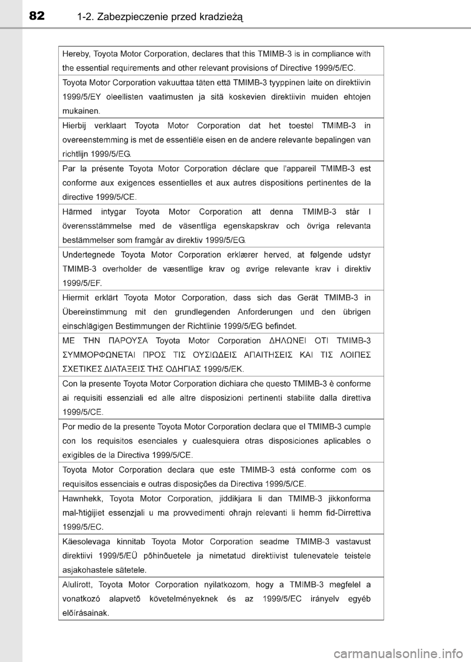 TOYOTA AURIS 2017  Instrukcja obsługi (in Polish) 821-2. Zabezpieczenie przed kradzie˝à
9 IO Auris OM12K97E  3/13/17  10:22 AM  Page 82    (Black plate) 