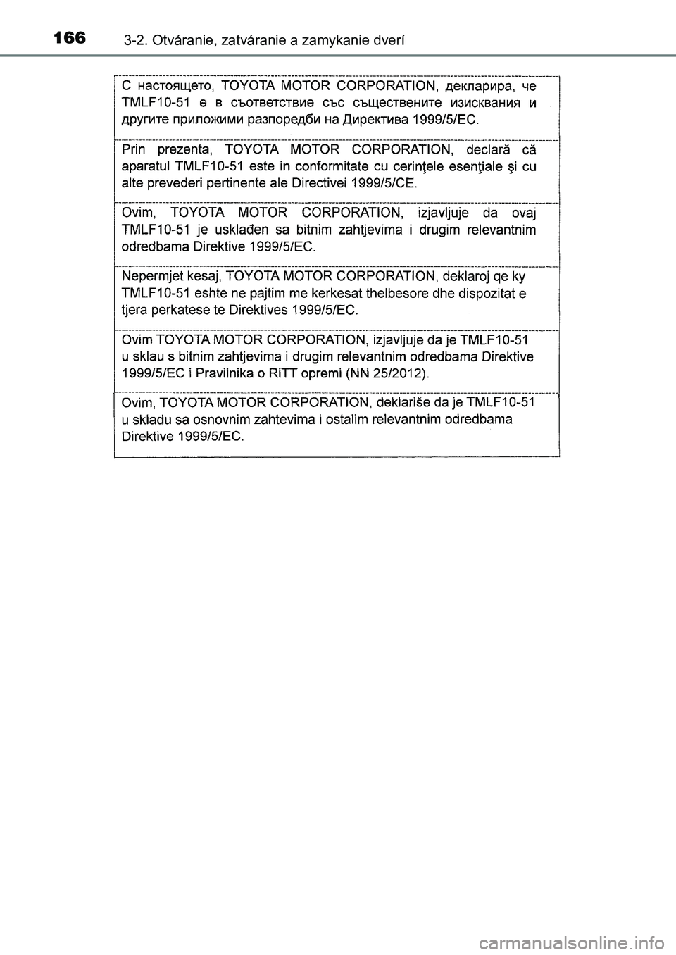 TOYOTA AURIS 2017 Návod na použitie (in Slovakian) 1663-2. Otváranie, zatváranie a zamykanie dverí
UK AURIS HB EE (OM12K97SK)
UK AURIS_HB_OM_Europe_OM12K97E.book Page 166 Friday, October 7, 2016 2:15 PM TOYOTA AURIS 2017 Návod na použitie (in Slovakian) 1663-2. Otváranie, zatváranie a zamykanie dverí
UK AURIS HB EE (OM12K97SK)
UK AURIS_HB_OM_Europe_OM12K97E.book Page 166 Friday, October 7, 2016 2:15 PM