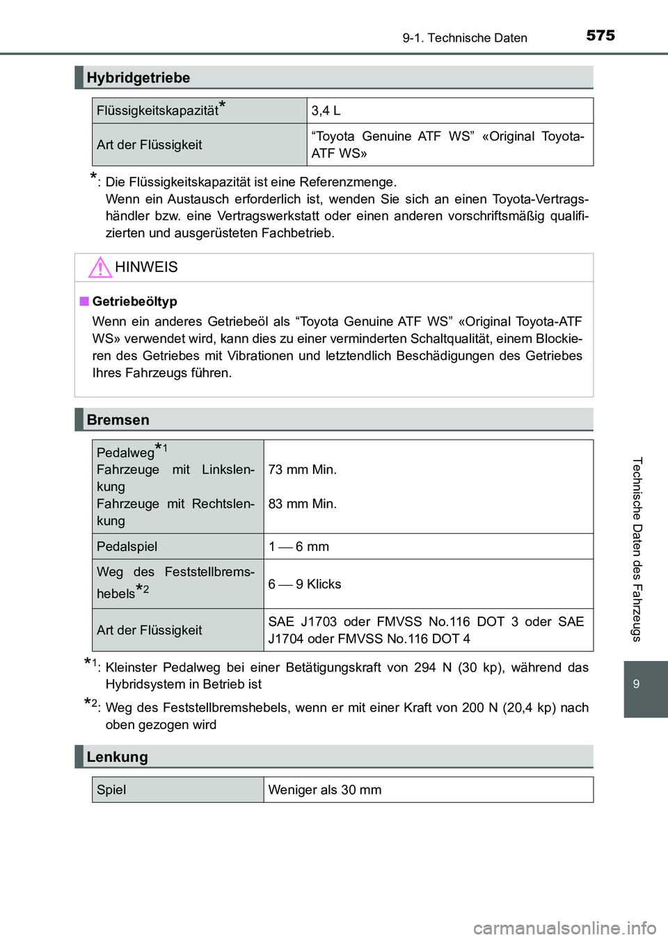 TOYOTA AURIS 2017 Betriebsanleitungen (in German) 575
9
9-1. Technische Daten
Technische Daten des Fahrzeugs
UK_AURIS_HV_HB_EM (OM12L09M)
*: Die Flüssigkeitskapazität ist eine Referenzmenge.
Wenn ein Austausch erforderlich ist, wenden Sie sich an e TOYOTA AURIS 2017 Betriebsanleitungen (in German) 575
9
9-1. Technische Daten
Technische Daten des Fahrzeugs
UK_AURIS_HV_HB_EM (OM12L09M)
*: Die Flüssigkeitskapazität ist eine Referenzmenge.
Wenn ein Austausch erforderlich ist, wenden Sie sich an e
