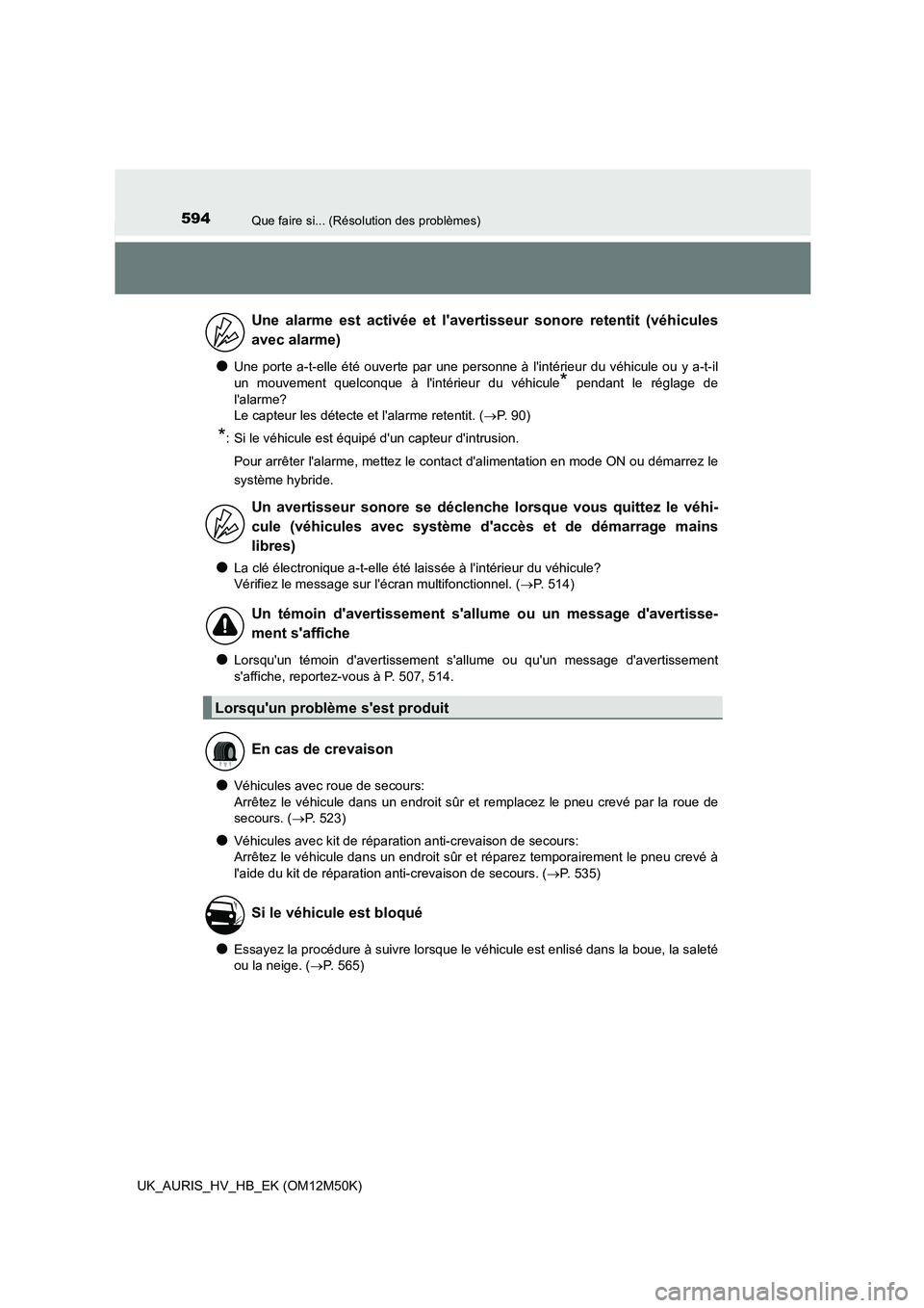 TOYOTA AURIS 2018 Notices Demploi (in French) 594Que faire si... (Résolution des problèmes)
UK_AURIS_HV_HB_EK (OM12M50K)
●Une porte a-t-elle été ouverte par une personne à lintérieur du véhicule ou y a-t-il
un mouvement quelconque à l TOYOTA AURIS 2018 Notices Demploi (in French) 594Que faire si... (Résolution des problèmes)
UK_AURIS_HV_HB_EK (OM12M50K)
●Une porte a-t-elle été ouverte par une personne à lintérieur du véhicule ou y a-t-il
un mouvement quelconque à l