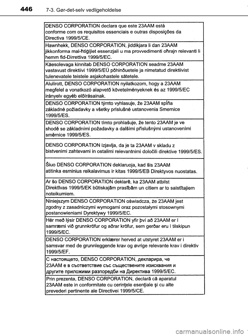 TOYOTA AURIS 2018  Brugsanvisning (in Danish) 4467-3. Gør-det-selv vedligeholdelse
AURIS_HV_OM12M49DK
OM12M49DK.book  Page 446  Thursday, September 14, 2017  12:54 PM 