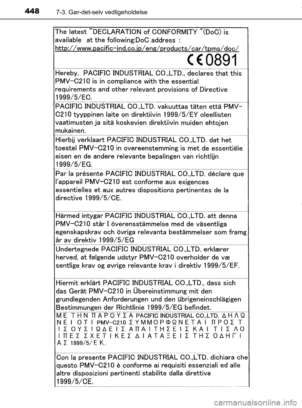 TOYOTA AURIS 2018  Brugsanvisning (in Danish) 4487-3. Gør-det-selv vedligeholdelse
AURIS_HV_OM12M49DK
OM12M49DK.book  Page 448  Thursday, September 14, 2017  12:54 PM 
