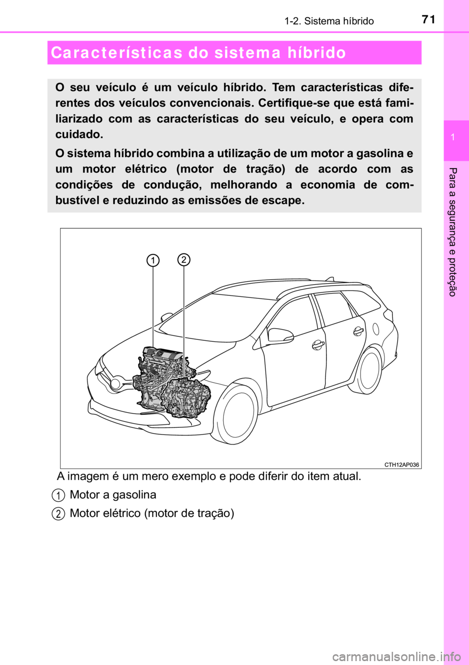 TOYOTA AURIS 2018  Manual de utilização (in Portuguese) 71
�
�3�D�U�D��D��V�H�J�X�U�D�Q�o�D��H��S�U�R�W�H�o�m�R
������6�L�V�W�H�P�D��K�t�E�U�L�G�R
�$��L�P�D�J�H�P��p��X�P��P�H�U�R��H�[�H�P�S�O�R��H��S�R�G�H��G�L�I�H�U�L�U��G�R��L�W�H�P