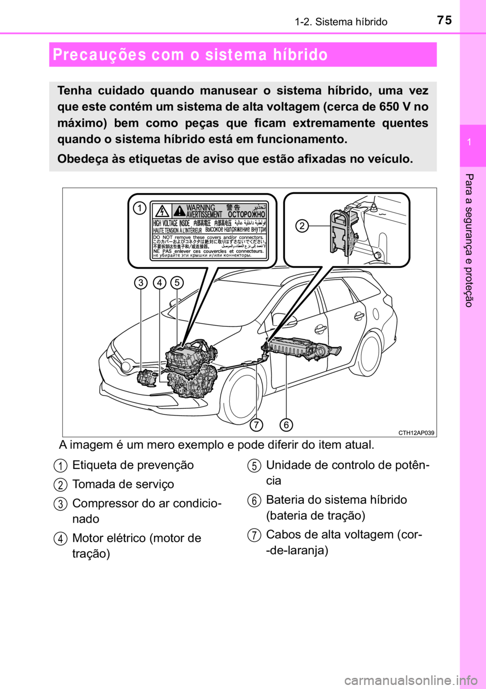 TOYOTA AURIS 2018  Manual de utilização (in Portuguese) 75������6�L�V�W�H�P�D��K�t�E�U�L�G�R
�
�3�D�U�D��D��V�H�J�X�U�D�Q�o�D��H��S�U�R�W�H�o�m�R
�$��L�P�D�J�H�P��p��X�P��P�H�U�R��H�[�H�P�S�O�R��H��S�R�G�H��G�L�I�H�U�L�U��G�R��L�W�H�P�