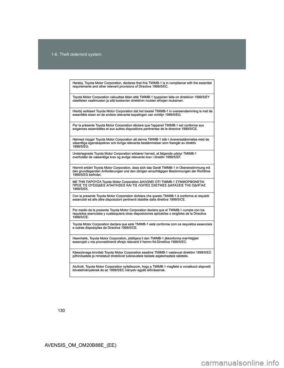 TOYOTA AVENSIS 2014  Owners Manual (in English) 130 1-6. Theft deterrent system
AVENSIS_OM_OM20B88E_(EE) 