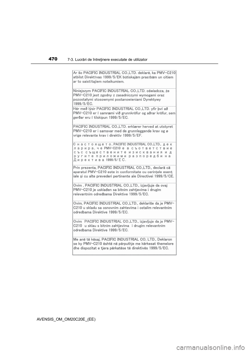 TOYOTA AVENSIS 2016 Manual de utilizare (in Romanian) 4707-3. Lucrări de întreţinere executate de utilizator
AVENSIS_OM_OM20C20E_(EE) TOYOTA AVENSIS 2016 Manual de utilizare (in Romanian) 4707-3. Lucrări de întreţinere executate de utilizator
AVENSIS_OM_OM20C20E_(EE)