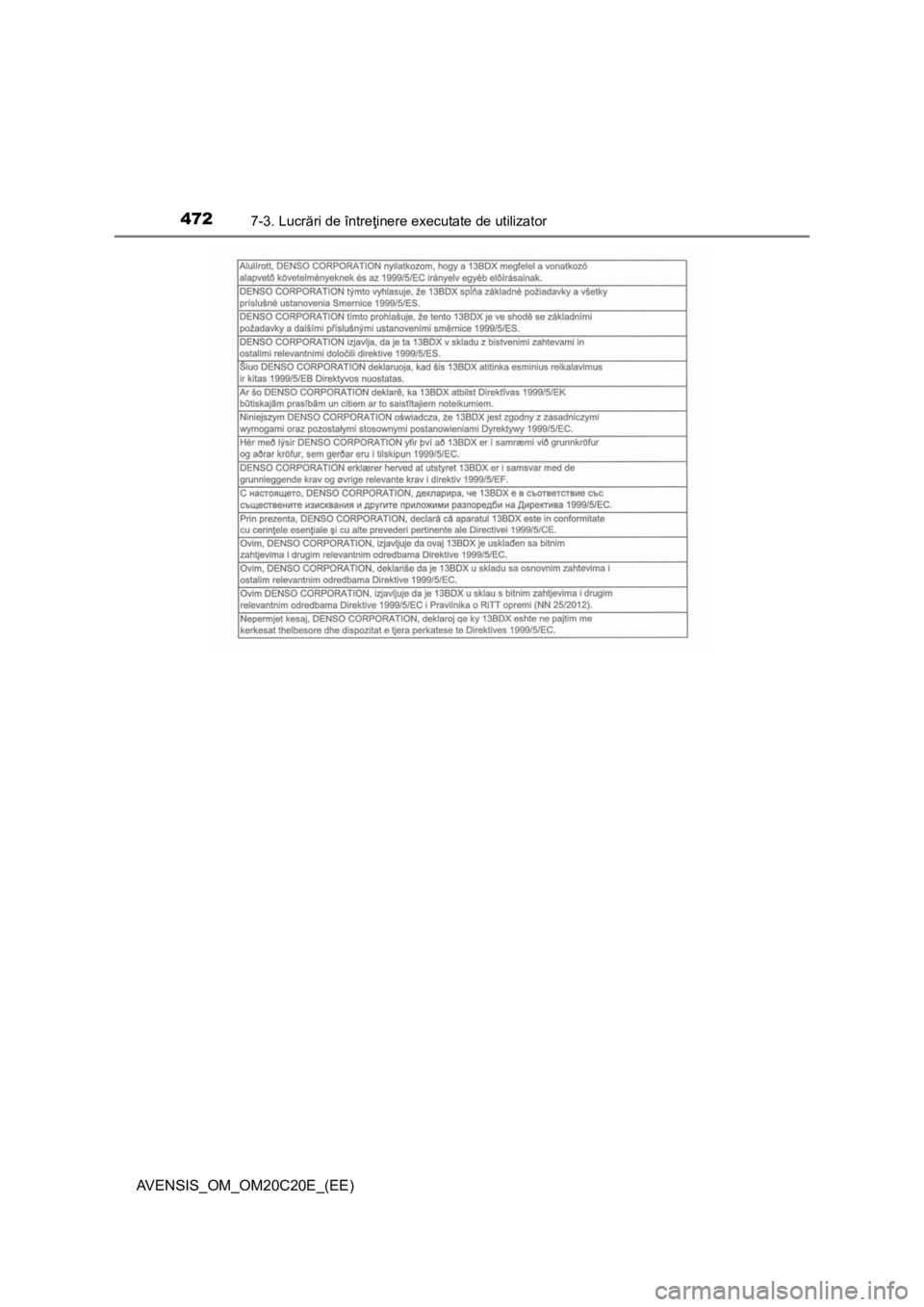 TOYOTA AVENSIS 2016 Manual de utilizare (in Romanian) 4727-3. Lucrări de întreţinere executate de utilizator
AVENSIS_OM_OM20C20E_(EE) TOYOTA AVENSIS 2016 Manual de utilizare (in Romanian) 4727-3. Lucrări de întreţinere executate de utilizator
AVENSIS_OM_OM20C20E_(EE)