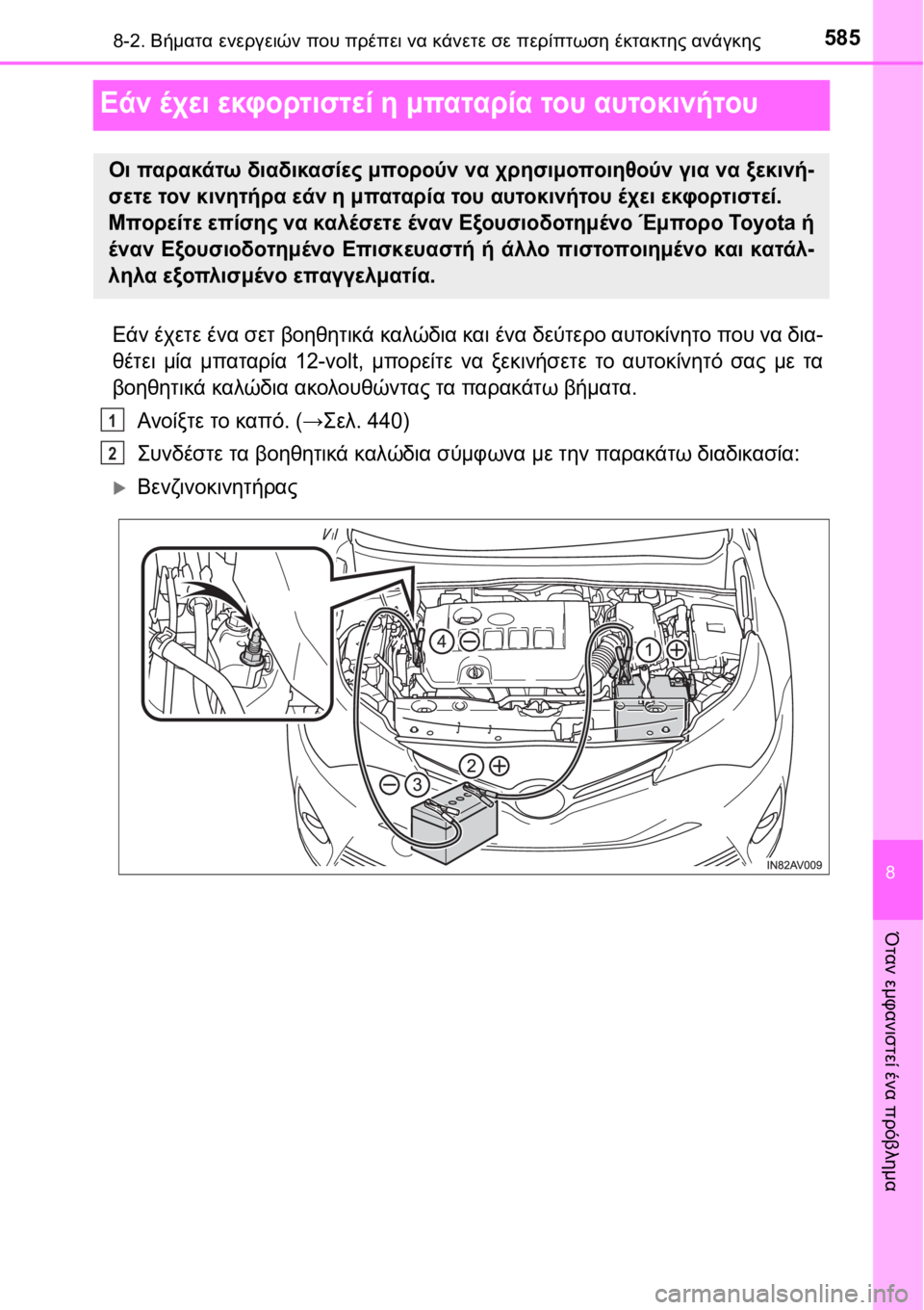 TOYOTA AVENSIS 2016 ΟΔΗΓΌΣ ΧΡΉΣΗΣ (in Greek) 5858-2. Βήματα ενεργειών που πρέπει να κάνετε σε περίπτωση έκτακτης ανάγκης
8
Όταν εμφανιστεί ένα πρόβλημα
Εάν έ TOYOTA AVENSIS 2016 ΟΔΗΓΌΣ ΧΡΉΣΗΣ (in Greek) 5858-2. Βήματα ενεργειών που πρέπει να κάνετε σε περίπτωση έκτακτης ανάγκης
8
Όταν εμφανιστεί ένα πρόβλημα
Εάν έ