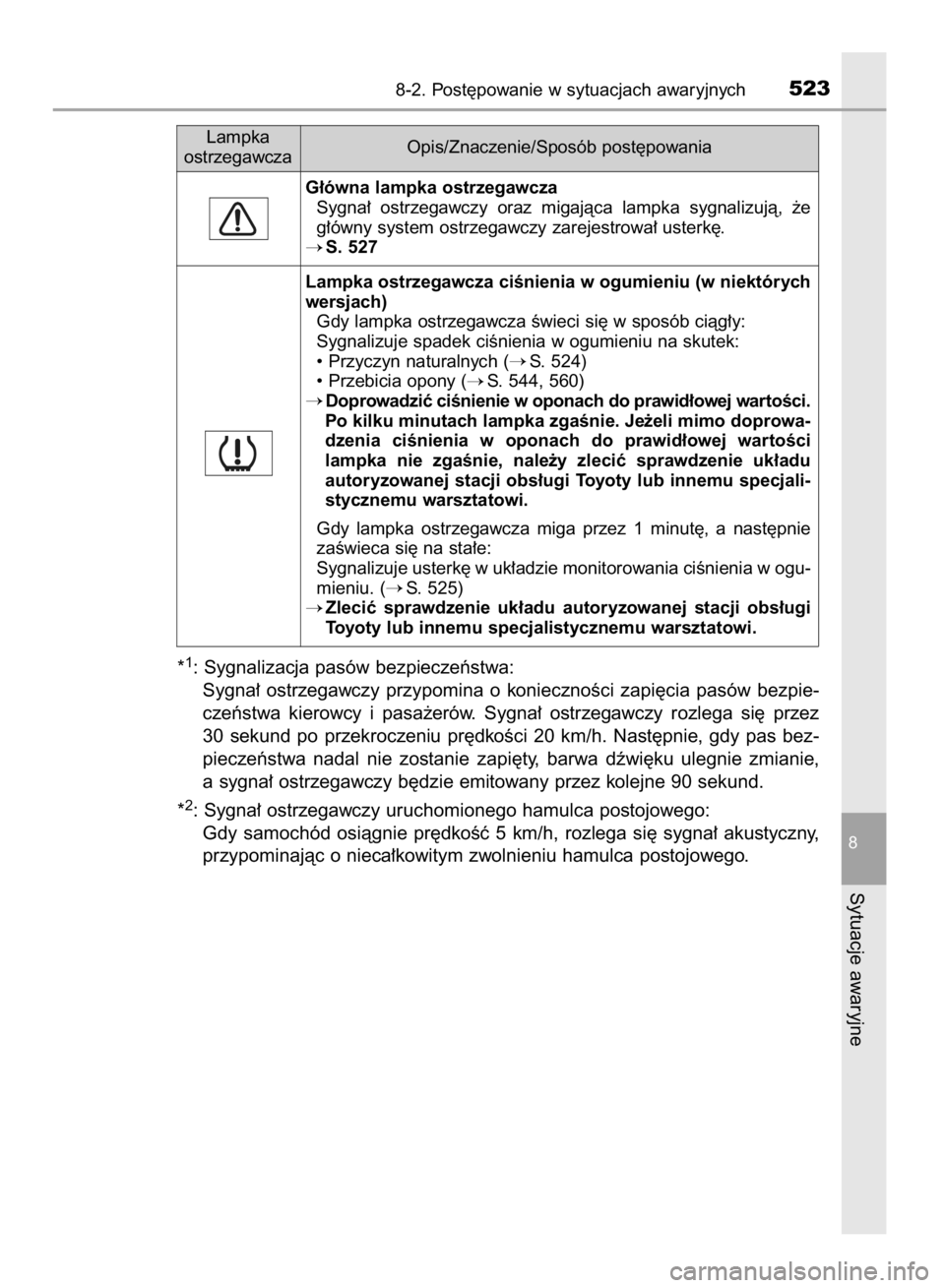 TOYOTA AVENSIS 2016  Instrukcja obsługi (in Polish) *1: Sygnalizacja pasów bezpieczeƒstwa:
Sygna∏  ostrzegawczy  przypomina  o koniecznoÊci  zapi´cia  pasów  bezpie-
czeƒstwa  kierowcy  i pasa˝erów.  Sygna∏  ostrzegawczy  rozlega  si´  prz