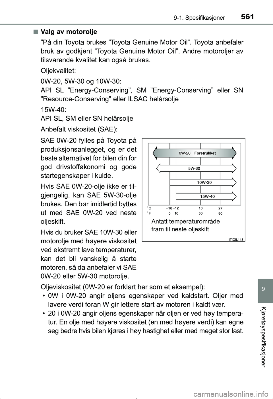 TOYOTA AVENSIS 2016 Instruksjoner for bruk (in Norwegian) 5619-1. Spesifikasjoner
OM20C20NO
9
Kjøretøyspesifikasjoner
nValg av motorolje
”På din Toyota brukes ”Toyota Genuine Motor Oil”. Toyota anbefaler
bruk av godkjent ”Toyota Genuine Motor Oil TOYOTA AVENSIS 2016 Instruksjoner for bruk (in Norwegian) 5619-1. Spesifikasjoner
OM20C20NO
9
Kjøretøyspesifikasjoner
nValg av motorolje
”På din Toyota brukes ”Toyota Genuine Motor Oil”. Toyota anbefaler
bruk av godkjent ”Toyota Genuine Motor Oil