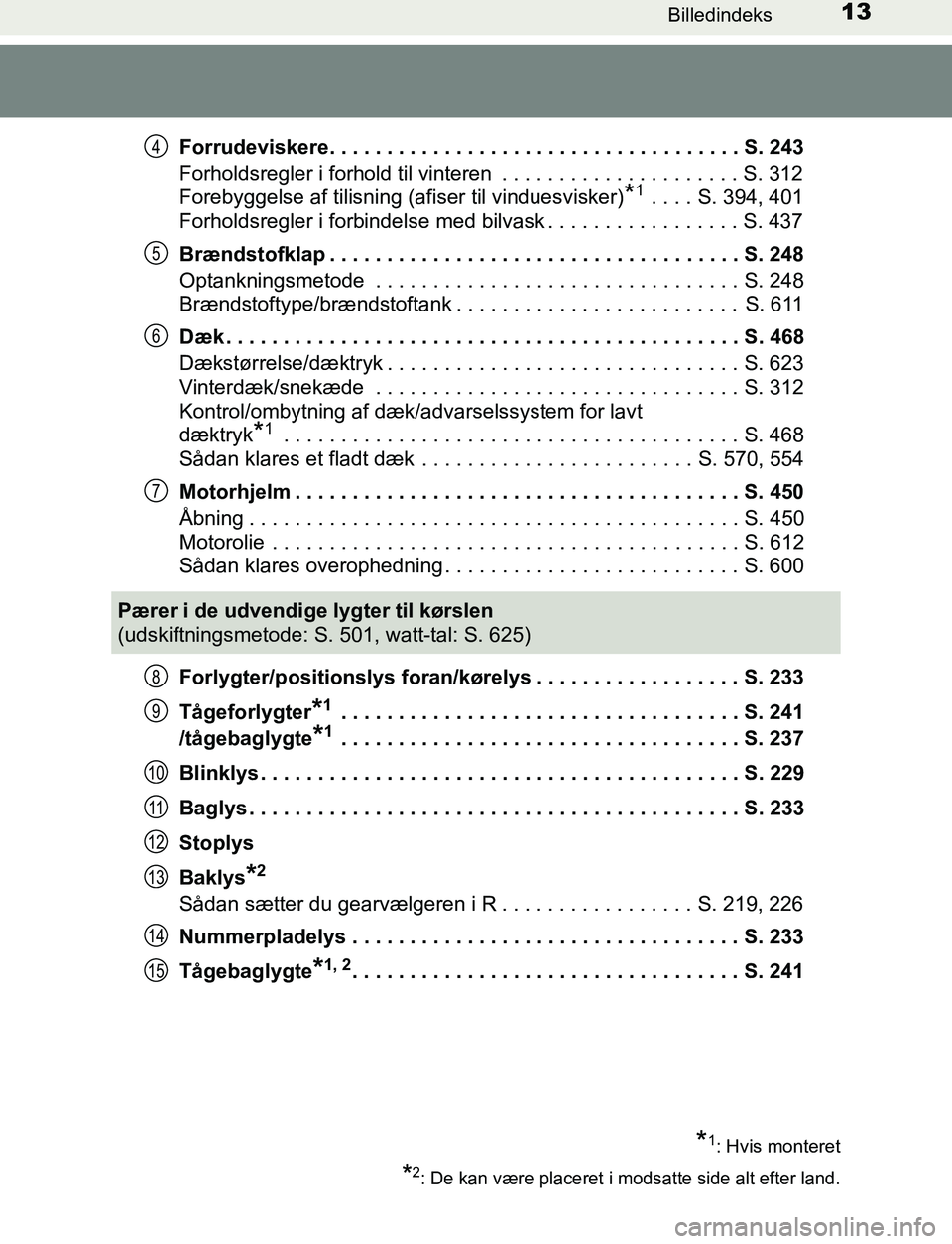 TOYOTA AVENSIS 2017 Brugsanvisning (in Danish) 13Billedindeks
OM20C66DKForrudeviskere. . . . . . . . . . . . . . . . . . . . . . . . . . . . . . . . . . . . S. 243
Forholdsregler i forhold til vinteren . . . . . . . . . . . . . . . . . . . . . S. TOYOTA AVENSIS 2017 Brugsanvisning (in Danish) 13Billedindeks
OM20C66DKForrudeviskere. . . . . . . . . . . . . . . . . . . . . . . . . . . . . . . . . . . . S. 243
Forholdsregler i forhold til vinteren . . . . . . . . . . . . . . . . . . . . . S.