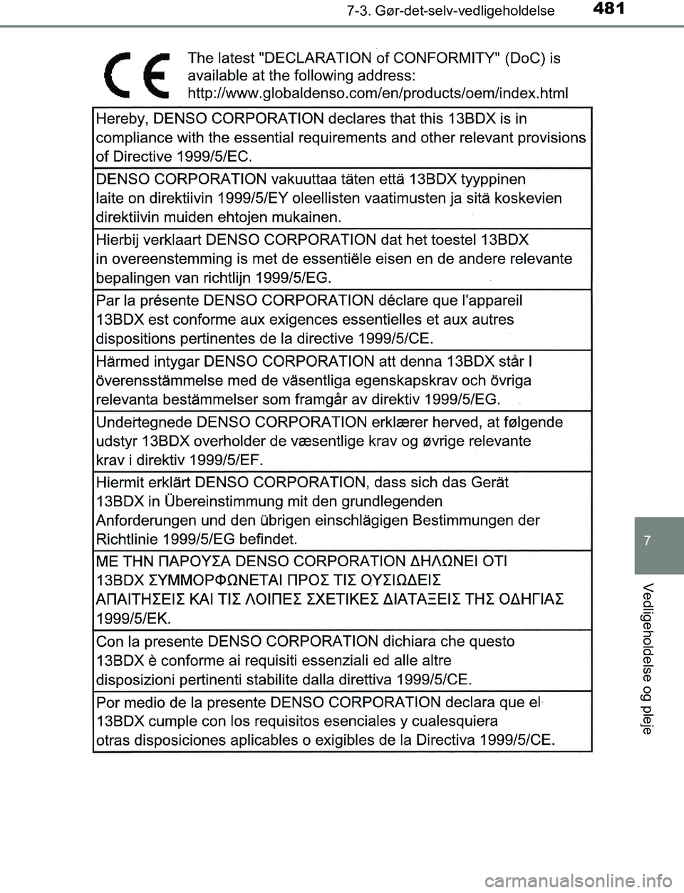 TOYOTA AVENSIS 2017 Brugsanvisning (in Danish) 4817-3. Gør-det-selv-vedligeholdelse
OM20C66DK
7
Vedligeholdelse og pleje
OM20C66DK.book Page 481 Thursday, January 12, 2017 4:30 PM TOYOTA AVENSIS 2017 Brugsanvisning (in Danish) 4817-3. Gør-det-selv-vedligeholdelse
OM20C66DK
7
Vedligeholdelse og pleje
OM20C66DK.book Page 481 Thursday, January 12, 2017 4:30 PM
