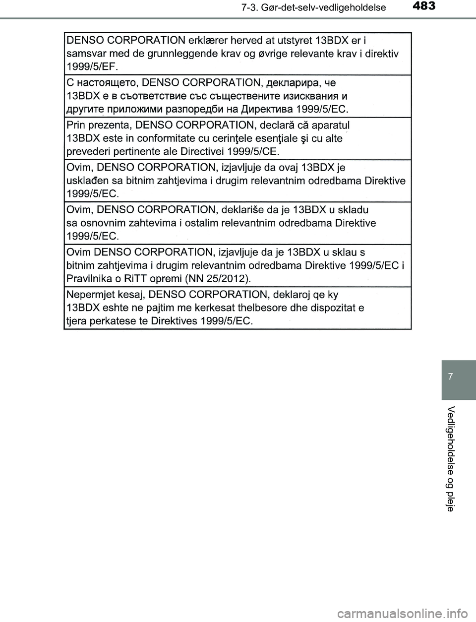 TOYOTA AVENSIS 2017 Brugsanvisning (in Danish) 4837-3. Gør-det-selv-vedligeholdelse
OM20C66DK
7
Vedligeholdelse og pleje
OM20C66DK.book Page 483 Thursday, January 12, 2017 4:30 PM TOYOTA AVENSIS 2017 Brugsanvisning (in Danish) 4837-3. Gør-det-selv-vedligeholdelse
OM20C66DK
7
Vedligeholdelse og pleje
OM20C66DK.book Page 483 Thursday, January 12, 2017 4:30 PM