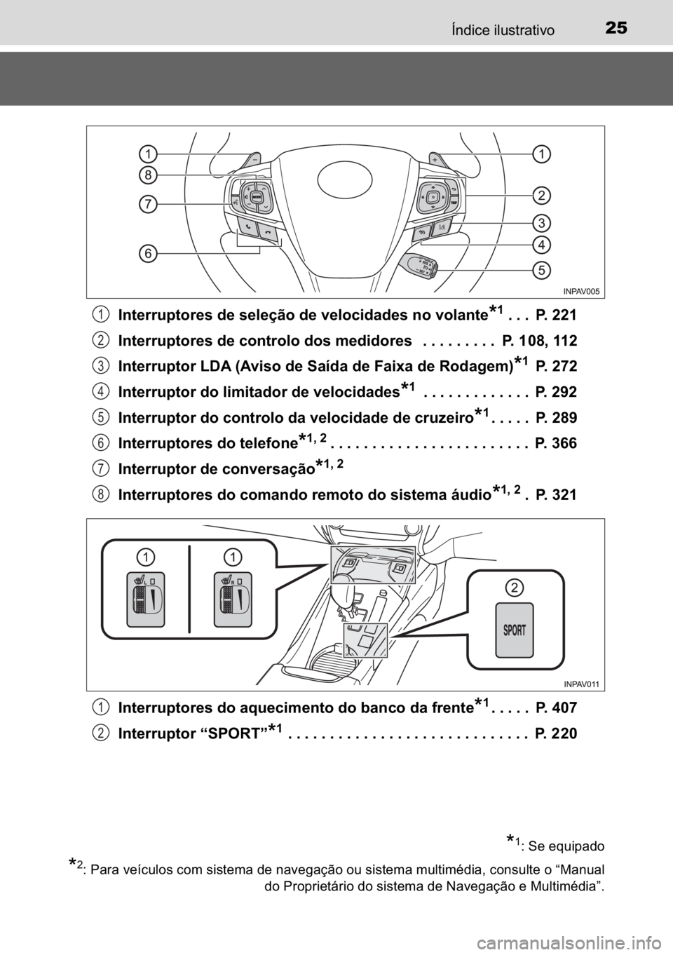 TOYOTA AVENSIS 2017  Manual de utilização (in Portuguese) 25�Ë�Q�G�L�F�H��L�O�X�V�W�U�D�W�L�Y�R
�,�Q�W�H�U�U�X�S�W�R�U�H�V��G�H��V�H�O�H�o�m�R��G�H��Y�H�O�R�F�L�G�D�G�H�V��Q�R��Y�R�O�D�Q�W�H�
������� �3�����
�,�Q�W�H�U�U�X�S�W�R�U�H�V��G