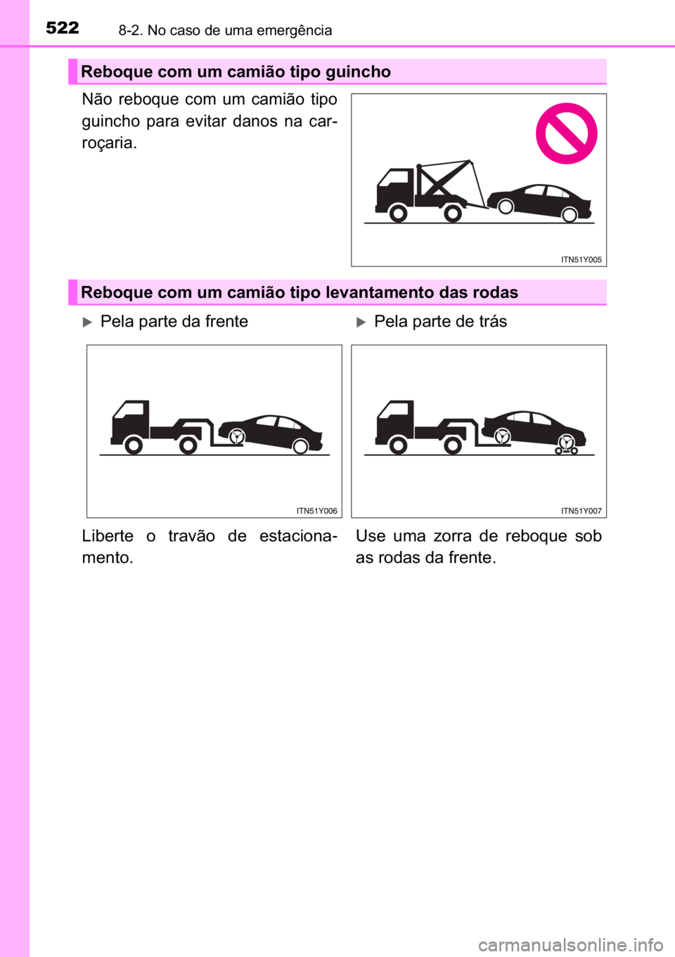 TOYOTA AVENSIS 2017  Manual de utilização (in Portuguese) 522������1�R��F�D�V�R��G�H��X�P�D��H�P�H�U�J�r�Q�F�L�D
�1�m�R� �U�H�E�R�T�X�H� �F�R�P� �X�P� �F�D�P�L�m�R� �W�L�S�R
�J�X�L�Q�F�K�R� �S�D�U�D� �H�Y�L�W�D�U� �G�D�Q�R�V� �Q�D� �F�D�U�