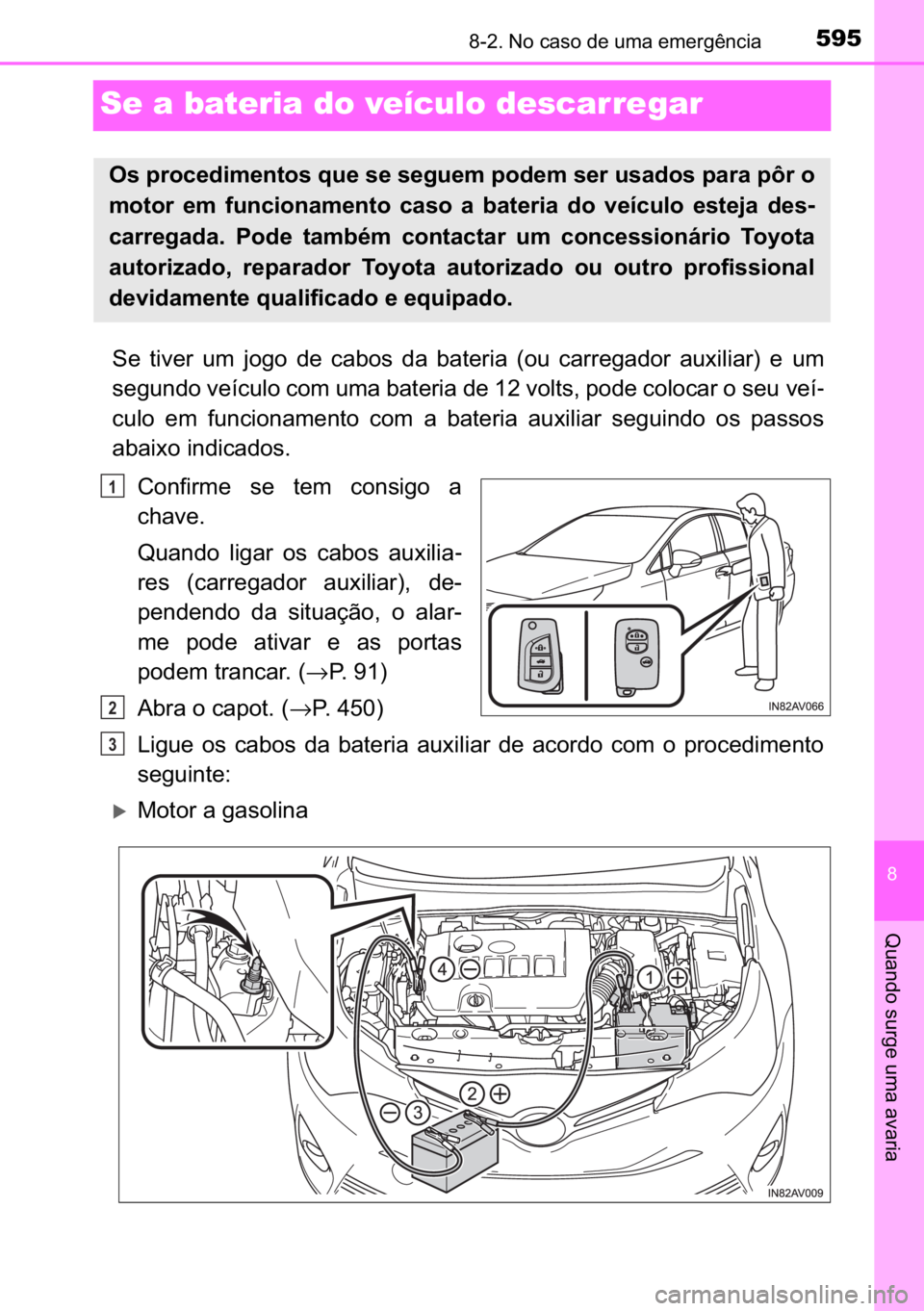 TOYOTA AVENSIS 2017  Manual de utilização (in Portuguese) 595������1�R��F�D�V�R��G�H��X�P�D��H�P�H�U�J�r�Q�F�L�D
�
�4�X�D�Q�G�R��V�X�U�J�H��X�P�D��D�Y�D�U�L�D
Se a bateria do veículo descarregar 
�6�H� �W�L�Y�H�U� �X�P� �M�R�J�R� �G�H� �F�