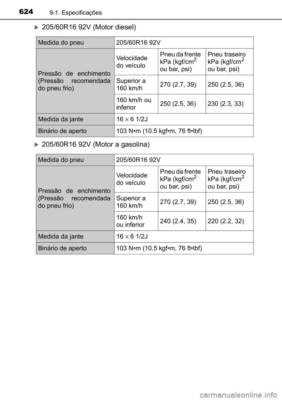 TOYOTA AVENSIS 2017  Manual de utilização (in Portuguese) 624������(�V�S�H�F�L�I�L�F�D�o�}�H�V
�X�������5������9���0�R�W�R�U��G�L�H�V�H�O�
�X�������5������9���0�R�W�R�U��D��J�D�V�R�O�L�Q�D�
�0�H�G�L�G�D��G�R��S�Q�H�X ��