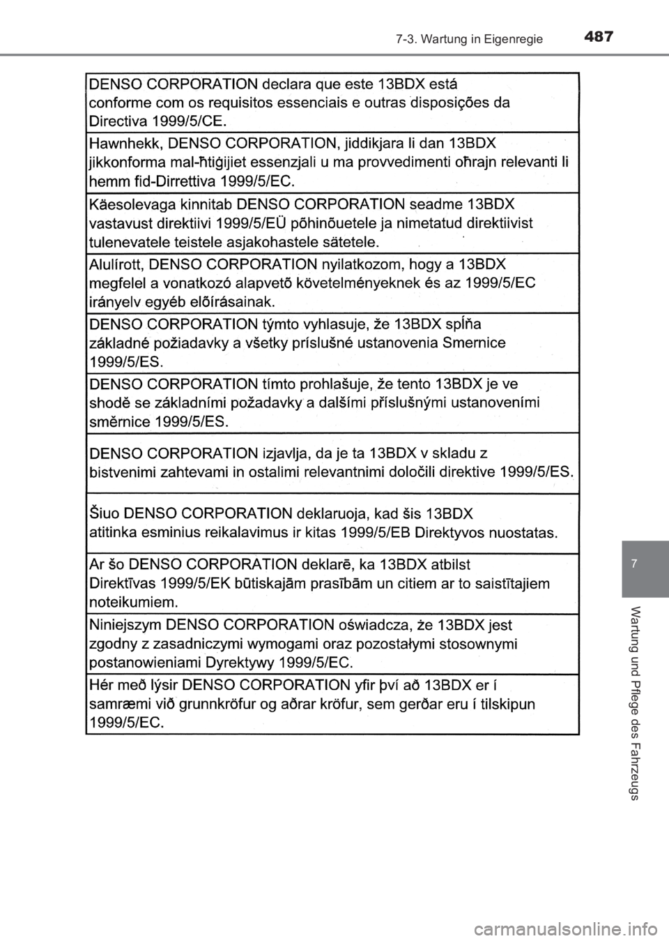 TOYOTA AVENSIS 2017 Betriebsanleitungen (in German) 4877-3. Wartung in Eigenregie
AVENSIS_OM_OM20C68M_(EM)
7
Wartung und Pflege des Fahrzeugs
AVENSIS_OM_OM20C68M_(EM).book Page 487 Wednesday, June 15, 2016 11:21 AM TOYOTA AVENSIS 2017 Betriebsanleitungen (in German) 4877-3. Wartung in Eigenregie
AVENSIS_OM_OM20C68M_(EM)
7
Wartung und Pflege des Fahrzeugs
AVENSIS_OM_OM20C68M_(EM).book Page 487 Wednesday, June 15, 2016 11:21 AM