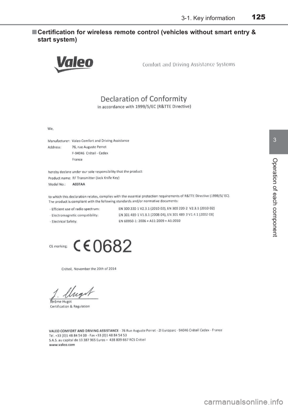 TOYOTA AVENSIS 2017  Owners Manual (in English) 1253-1. Key information
3
Operation of each component
AVENSIS_OM_OM20C66E_(EE)■
Certification for wireless remote cont rol (vehicles without smart entry &
start system) 
AVENSIS_OM_OM20C66E_(EE).boo