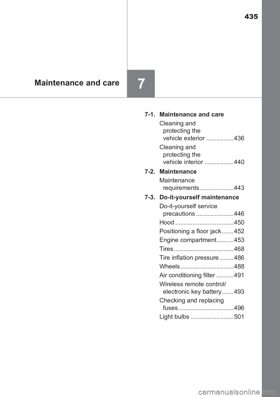 TOYOTA AVENSIS 2017 Owners Manual (in English) 435
7Maintenance and care
AVENSIS_OM_OM20C66E_(EE)7-1. Maintenance and care
Cleaning and protecting the
vehicle exterior ................ 436
Cleaning and protecting the
vehicle interior .......... TOYOTA AVENSIS 2017 Owners Manual (in English) 435
7Maintenance and care
AVENSIS_OM_OM20C66E_(EE)7-1. Maintenance and care
Cleaning and protecting the
vehicle exterior ................ 436
Cleaning and protecting the
vehicle interior ..........
