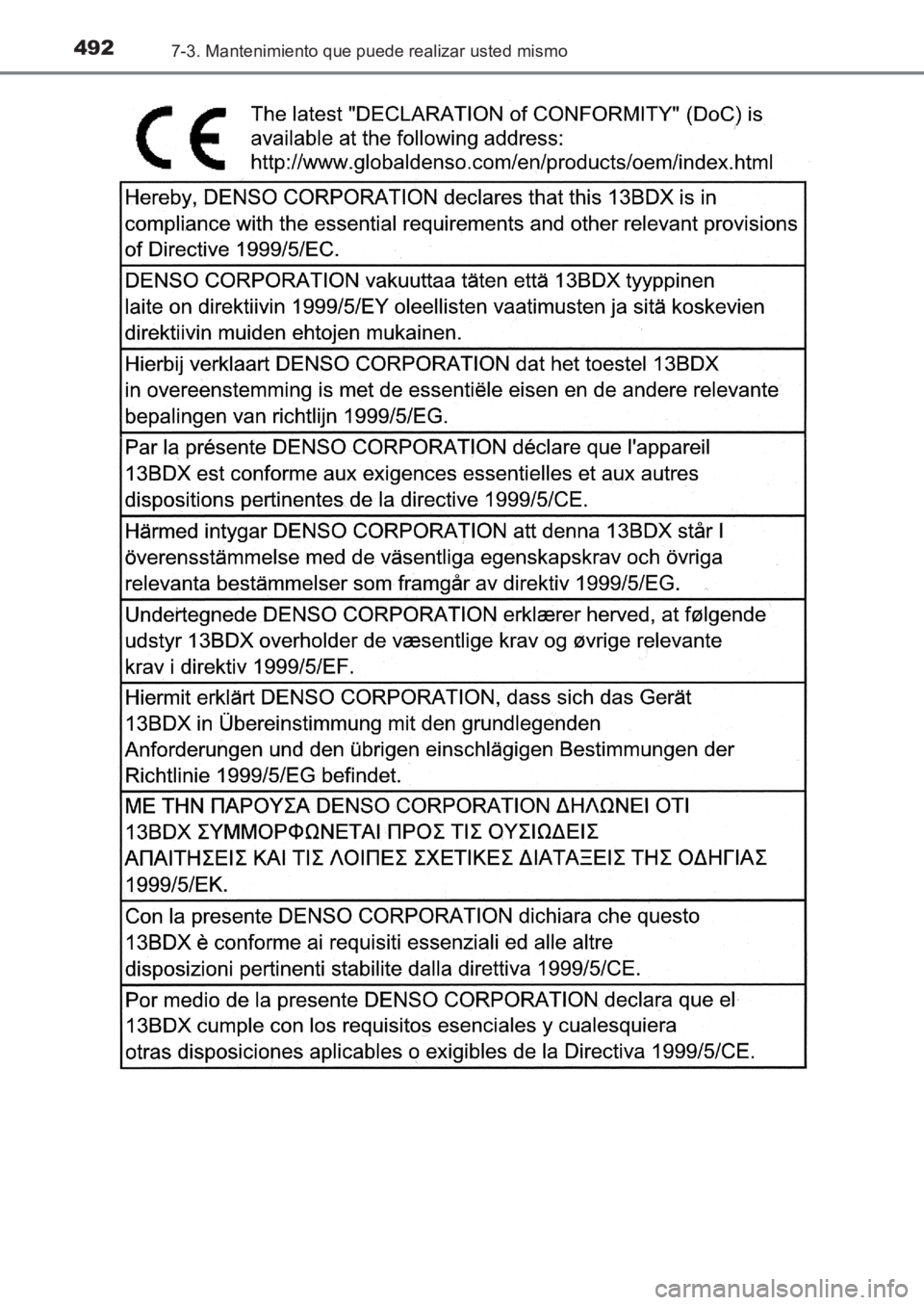 TOYOTA AVENSIS 2017 Manuale de Empleo (in Spanish) 4927-3. Mantenimiento que puede realizar usted mismo
AVENSIS_OM_OM20C69S_(ES)
AVENSIS_OM_OM20C69S_(ES).book Page 492 Wednesday, June 15, 2016 12:26 PM TOYOTA AVENSIS 2017 Manuale de Empleo (in Spanish) 4927-3. Mantenimiento que puede realizar usted mismo
AVENSIS_OM_OM20C69S_(ES)
AVENSIS_OM_OM20C69S_(ES).book Page 492 Wednesday, June 15, 2016 12:26 PM