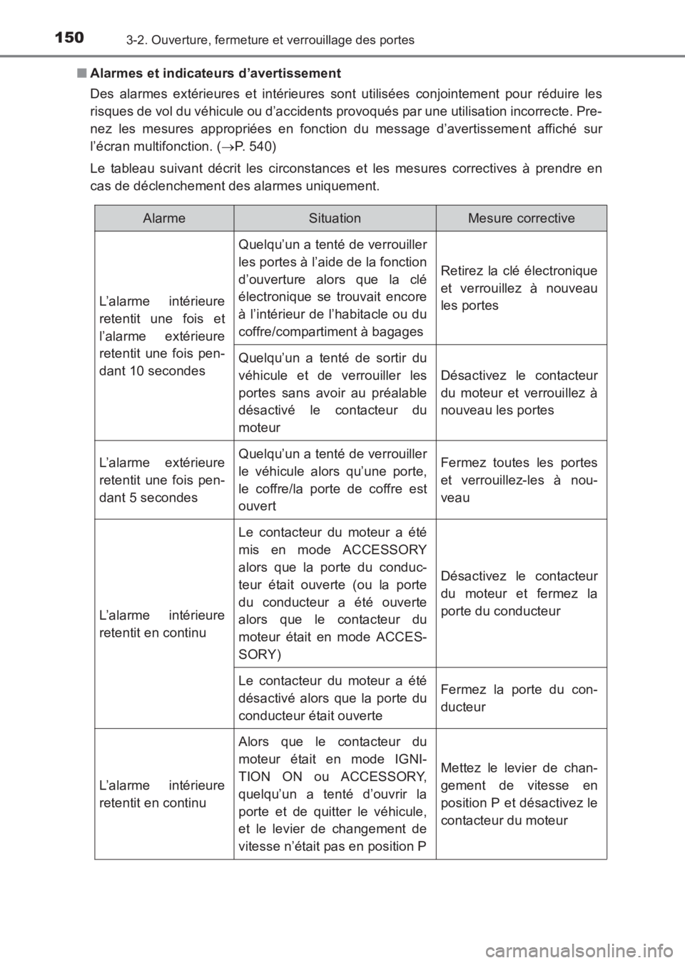 TOYOTA AVENSIS 2017  Notices Demploi (in French) 1503-2. Ouverture, fermeture et verrouillage des portes
AVENSIS_OM_OM20C67K_(EK)■
Alarmes et indicateurs d’avertissement
Des alarmes extérieures et intérieures sont utilisées conjointement pour