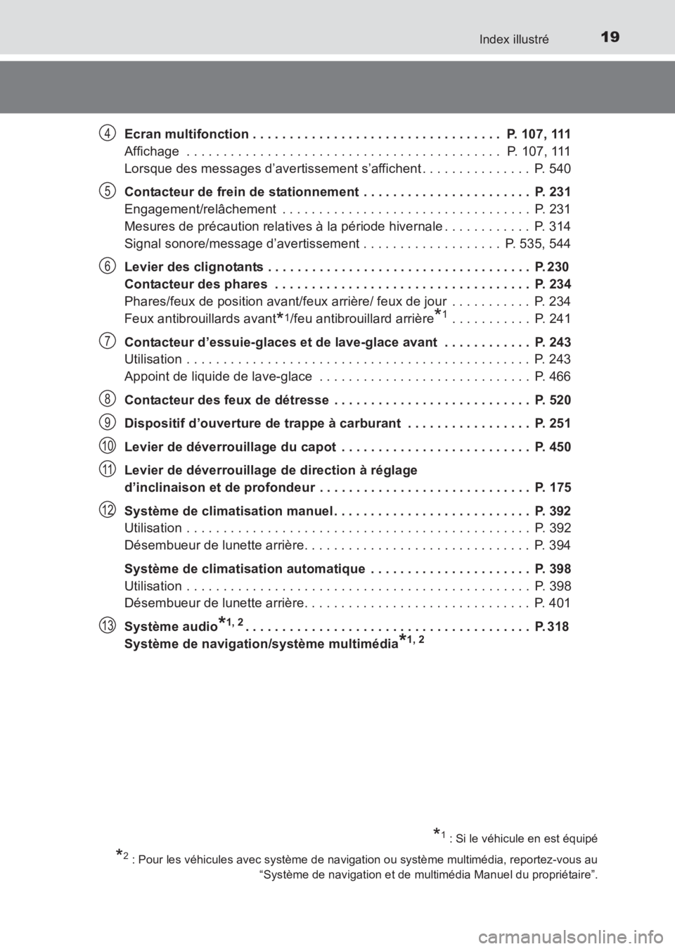 TOYOTA AVENSIS 2017 Notices Demploi (in French) 19Index illustré
AVENSIS_OM_OM20C67K_(EK)Ecran multifonction . . . . . . . . . . . . . . . . . . . . . . . . . . . . . . . . . . P. 107, 111
Affichage . . . . . . . . . . . . . . . . . . . . . . . TOYOTA AVENSIS 2017 Notices Demploi (in French) 19Index illustré
AVENSIS_OM_OM20C67K_(EK)Ecran multifonction . . . . . . . . . . . . . . . . . . . . . . . . . . . . . . . . . . P. 107, 111
Affichage . . . . . . . . . . . . . . . . . . . . . . .