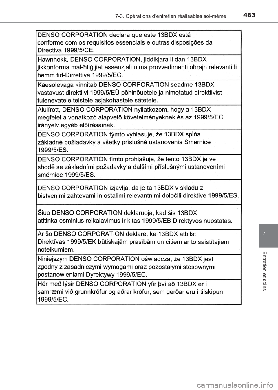 TOYOTA AVENSIS 2017 Notices Demploi (in French) 4837-3. Opérations d’entretien réalisables soi-même
AVENSIS_OM_OM20C67K_(EK)
7
Entretien et soins
AVENSIS_OM_OM20C67K_(EK).book Page 483 Wednesday, June 15, 2016 10:33 AM TOYOTA AVENSIS 2017 Notices Demploi (in French) 4837-3. Opérations d’entretien réalisables soi-même
AVENSIS_OM_OM20C67K_(EK)
7
Entretien et soins
AVENSIS_OM_OM20C67K_(EK).book Page 483 Wednesday, June 15, 2016 10:33 AM