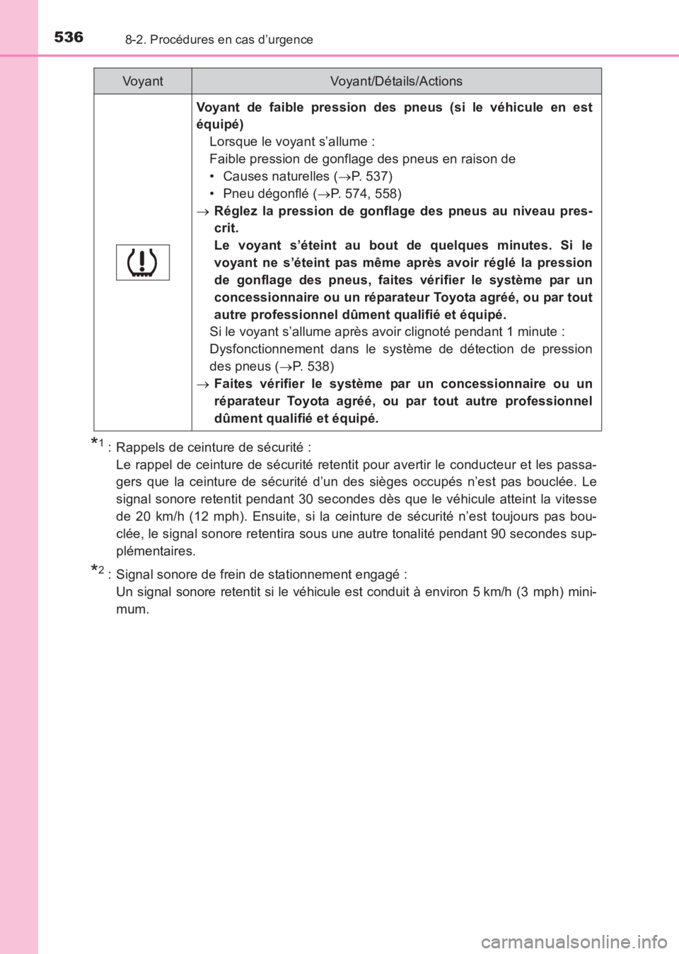 TOYOTA AVENSIS 2017 Notices Demploi (in French) 5368-2. Procédures en cas d’urgence
AVENSIS_OM_OM20C67K_(EK)
*1 : Rappels de ceinture de sécurité : Le rappel de ceinture de sécurité retentit pour avertir le conducteur et les passa-
gers que TOYOTA AVENSIS 2017 Notices Demploi (in French) 5368-2. Procédures en cas d’urgence
AVENSIS_OM_OM20C67K_(EK)
*1 : Rappels de ceinture de sécurité : Le rappel de ceinture de sécurité retentit pour avertir le conducteur et les passa-
gers que