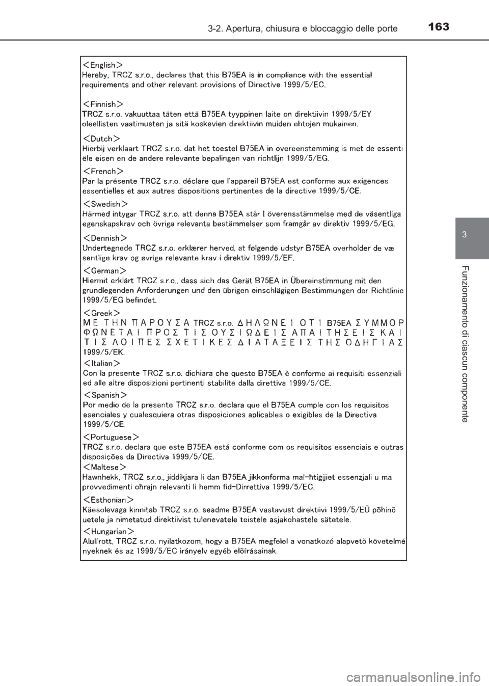 TOYOTA AVENSIS 2017  Manuale duso (in Italian) 1633-2. Apertura, chiusura e bloccaggio delle porte
3
Funzionamento di ciascun componente
AVENSIS_OM_OM20C70L_(EL)
AVENSIS_OM_OM20C70L_(EL).book  Page 163  Wednesday, June 15, 2016  2:44 PM 
