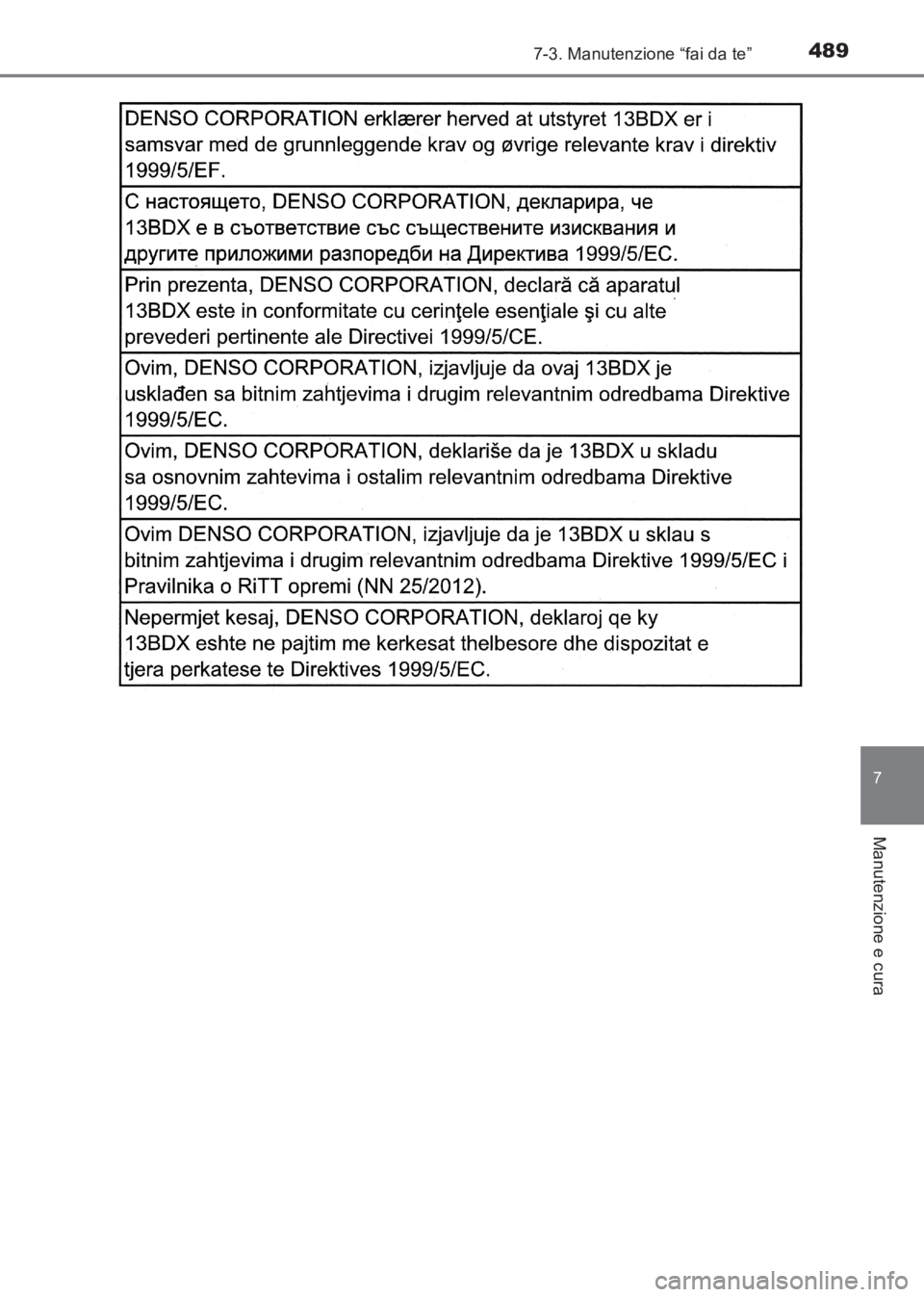 TOYOTA AVENSIS 2017 Manuale duso (in Italian) 4897-3. Manutenzione “fai da te”
AVENSIS_OM_OM20C70L_(EL)
7
Manutenzione e cura
AVENSIS_OM_OM20C70L_(EL).book Page 489 Wednesday, June 15, 2016 2:44 PM TOYOTA AVENSIS 2017 Manuale duso (in Italian) 4897-3. Manutenzione “fai da te”
AVENSIS_OM_OM20C70L_(EL)
7
Manutenzione e cura
AVENSIS_OM_OM20C70L_(EL).book Page 489 Wednesday, June 15, 2016 2:44 PM