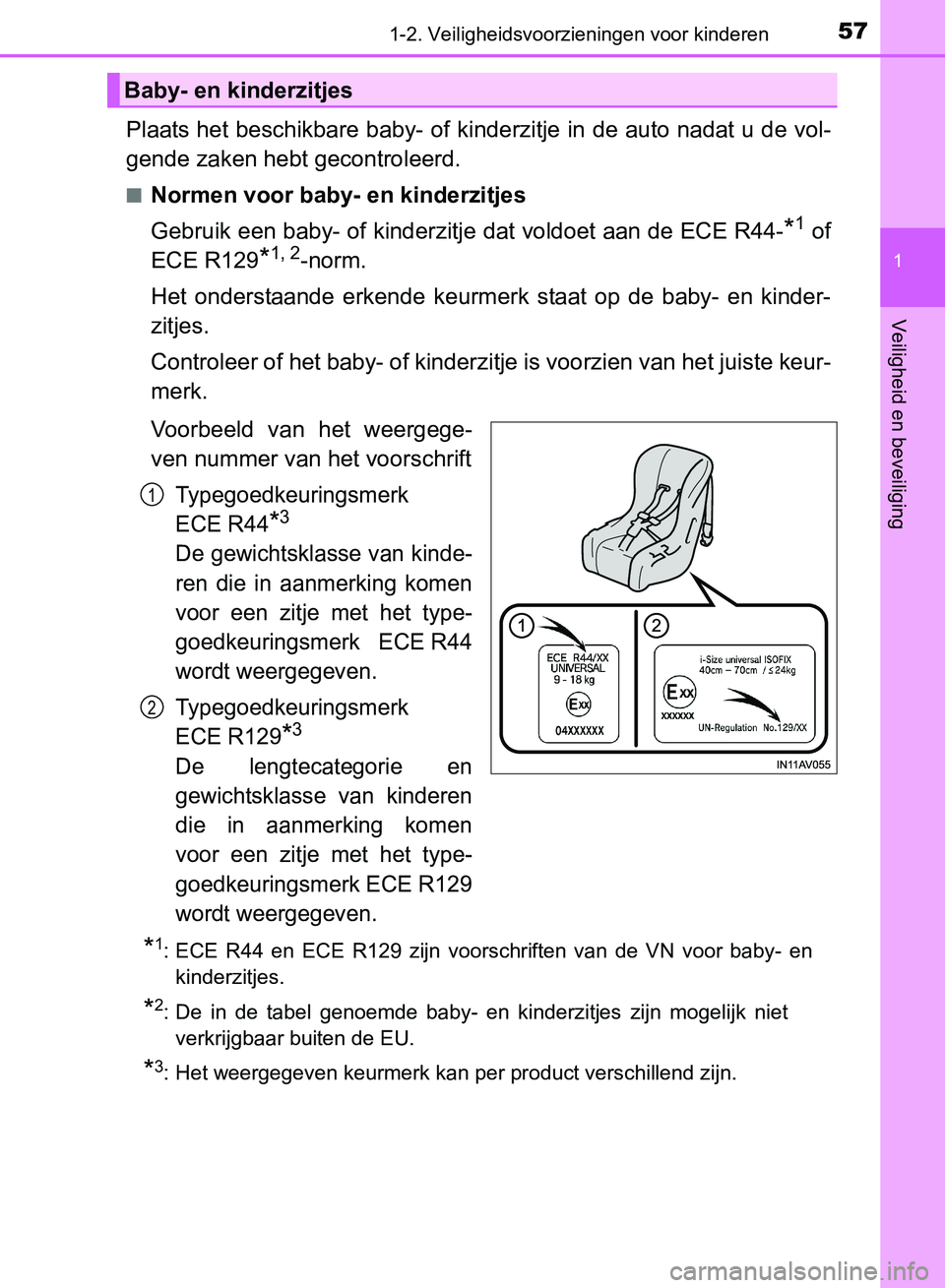 TOYOTA AVENSIS 2017 Instructieboekje (in Dutch) 571-2. Veiligheidsvoorzieningen voor kinderen
1
AVENSIS_OM_OM20C66E_(EE)
Veiligheid en beveiliging
Plaats het beschikbare baby- of kinderzitje in de auto nadat u de vol-
gende zaken hebt gecontroleerd TOYOTA AVENSIS 2017 Instructieboekje (in Dutch) 571-2. Veiligheidsvoorzieningen voor kinderen
1
AVENSIS_OM_OM20C66E_(EE)
Veiligheid en beveiliging
Plaats het beschikbare baby- of kinderzitje in de auto nadat u de vol-
gende zaken hebt gecontroleerd