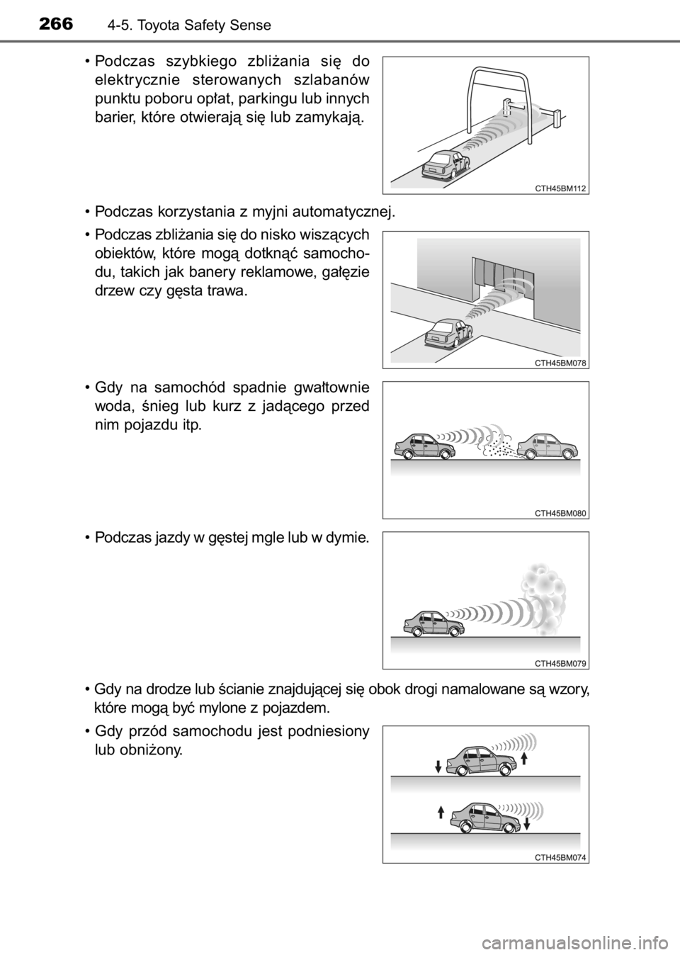 TOYOTA AVENSIS 2017 Instrukcja obsługi (in Polish) • Podczas szybkiego zbli˝ania si´ do
elektrycznie sterowanych szlabanów
punktu poboru op∏at, parkingu lub innych
barier, które otwierajà si´ lub zamykajà.
• Podczas korzystania z my TOYOTA AVENSIS 2017 Instrukcja obsługi (in Polish) • Podczas szybkiego zbli˝ania si´ do
elektrycznie sterowanych szlabanów
punktu poboru op∏at, parkingu lub innych
barier, które otwierajà si´ lub zamykajà.
• Podczas korzystania z my