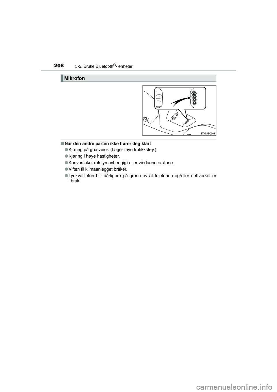 TOYOTA AYGO 2015  Instruksjoner for bruk (in Norwegian) 2085-5. Bruke Bluetooth®- enheter
OM99J92NO
■Når den andre parten ikke hører deg klart
●Kjøring på grusveier. (Lager mye trafikkstøy.)
● Kjøring i høye hastigheter.
● Kanvastaket (utst