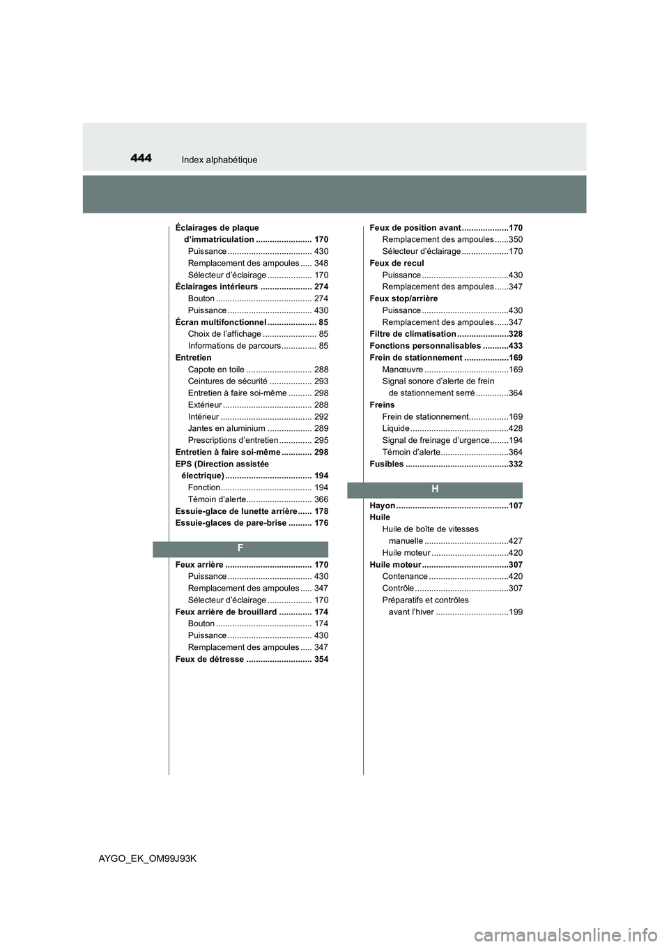 TOYOTA AYGO 2015  Notices Demploi (in French) 444Index alphabétique
AYGO_EK_OM99J93K
Éclairages de plaque 
 d’immatriculation ........................ 170 
Puissance .................................... 430 
Remplacement des ampoules ..... 34 TOYOTA AYGO 2015  Notices Demploi (in French) 444Index alphabétique
AYGO_EK_OM99J93K
Éclairages de plaque 
 d’immatriculation ........................ 170 
Puissance .................................... 430 
Remplacement des ampoules ..... 34