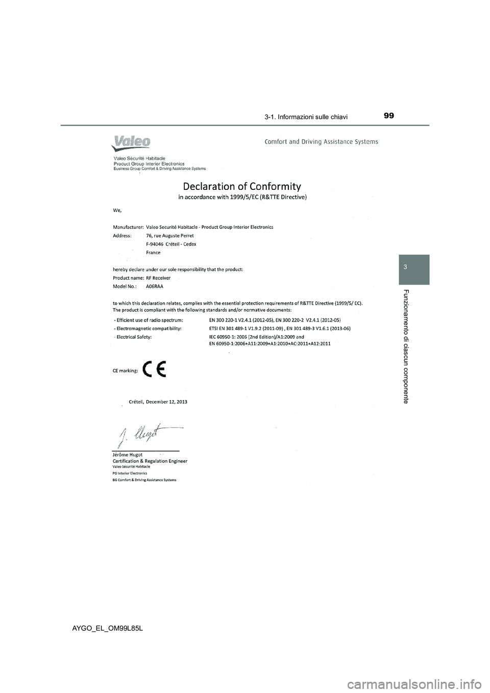 TOYOTA AYGO 2016  Manuale duso (in Italian) 993-1. Informazioni sulle chiavi
3
Funzionamento di ciascun componente
AYGO_EL_OM99L85L 