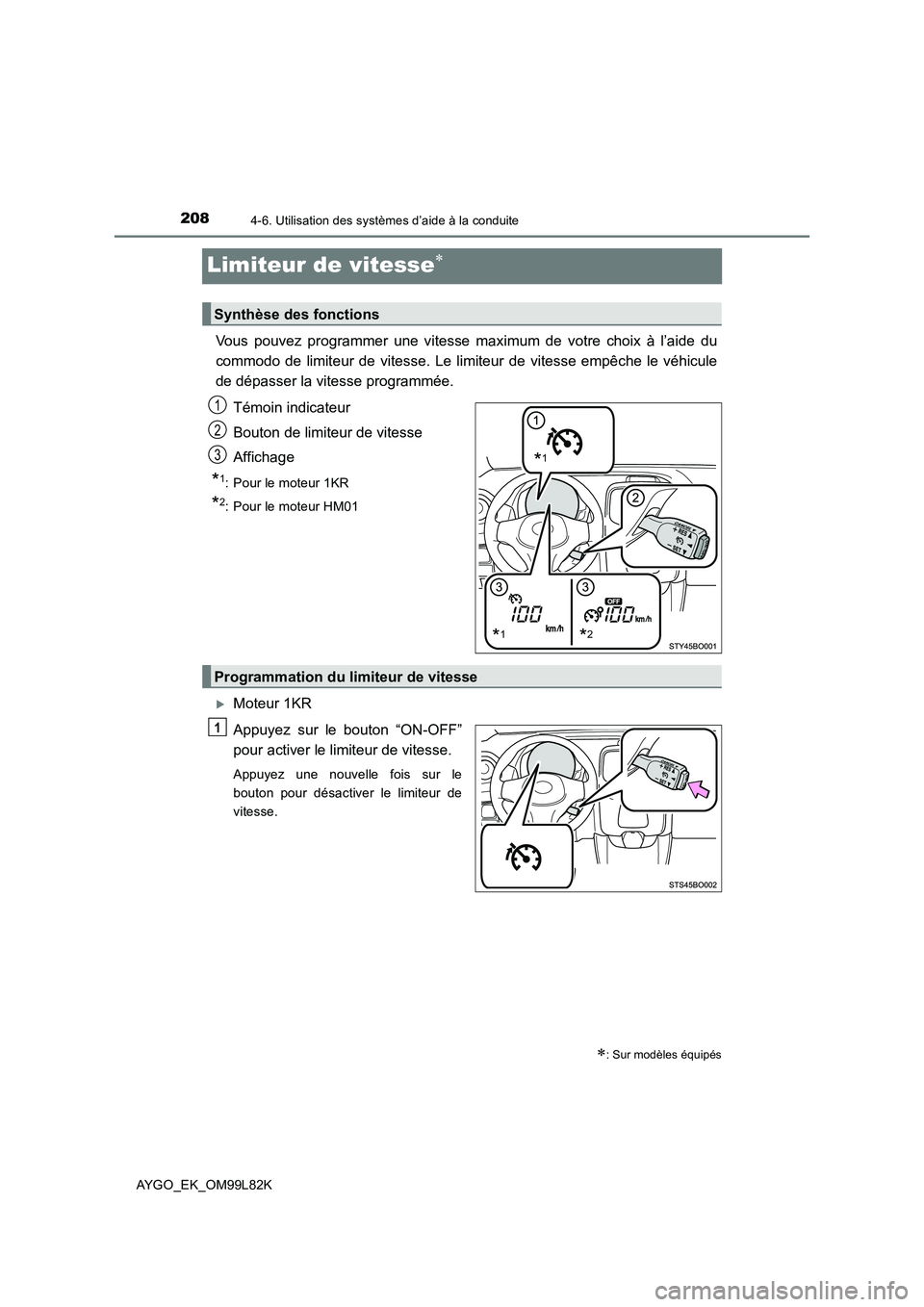 TOYOTA AYGO 2016 Notices Demploi (in French) 2084-6. Utilisation des systèmes d’aide à la conduite
AYGO_EK_OM99L82K
Limiteur de vitesse
Vous pouvez programmer une vitesse maximum de votre choix à l’aide du
commodo de limiteur de vites TOYOTA AYGO 2016 Notices Demploi (in French) 2084-6. Utilisation des systèmes d’aide à la conduite
AYGO_EK_OM99L82K
Limiteur de vitesse
Vous pouvez programmer une vitesse maximum de votre choix à l’aide du
commodo de limiteur de vites