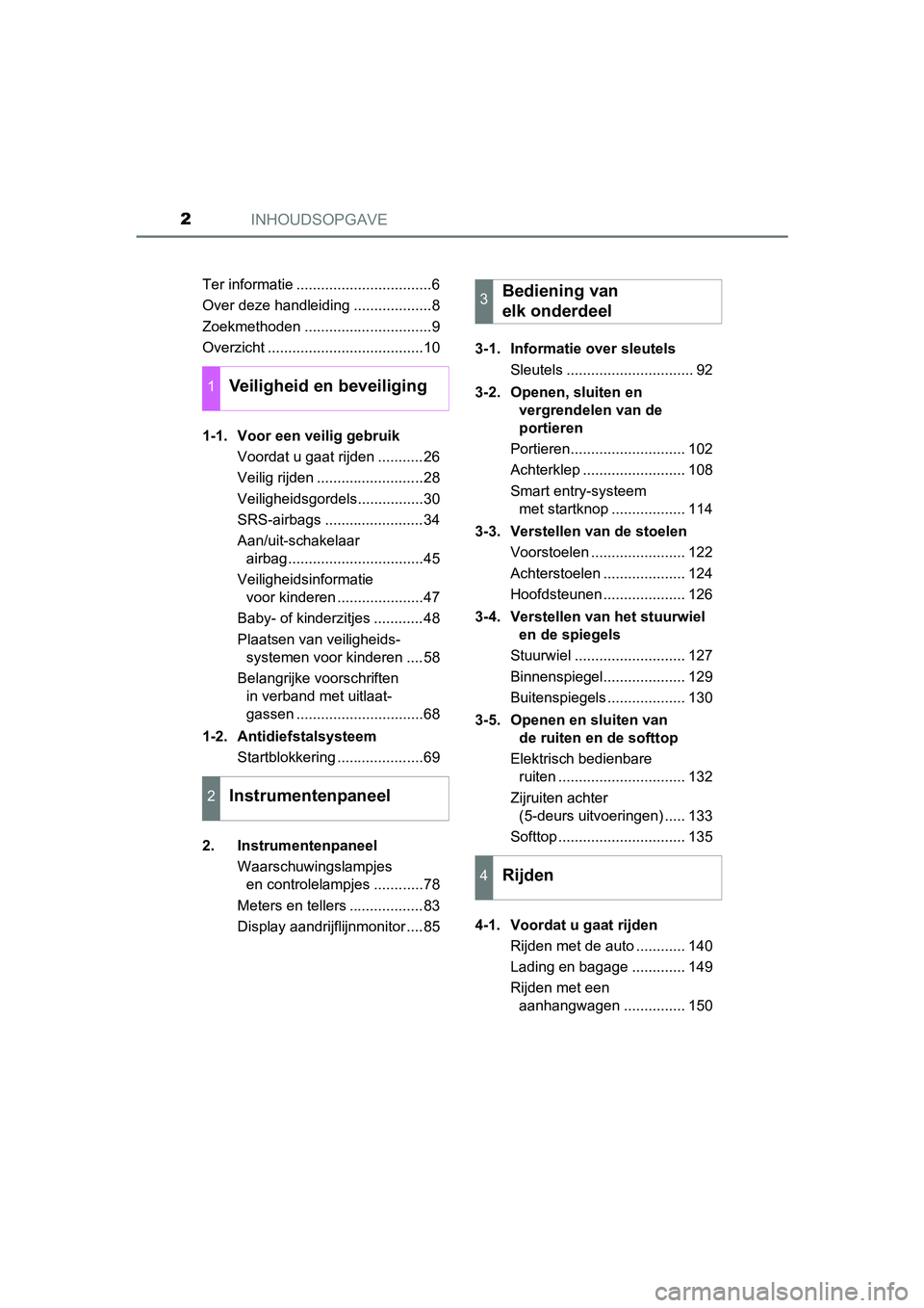TOYOTA AYGO 2016 Instructieboekje (in Dutch) INHOUDSOPGAVE2
AYGO_EE_OM99L81ETer informatie .................................6
Over deze handleiding ...................8
Zoekmethoden ...............................9
Overzicht .................... TOYOTA AYGO 2016 Instructieboekje (in Dutch) INHOUDSOPGAVE2
AYGO_EE_OM99L81ETer informatie .................................6
Over deze handleiding ...................8
Zoekmethoden ...............................9
Overzicht ....................