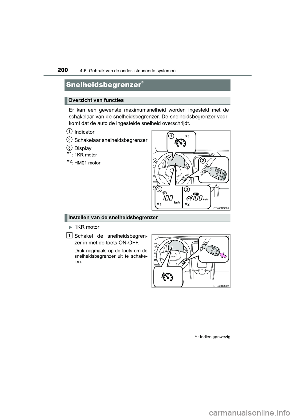 TOYOTA AYGO 2016  Instructieboekje (in Dutch) 2004-6. Gebruik van de onder- steunende systemen
AYGO_EE_OM99L81E
Snelheidsbegrenzer∗
Er  kan  een  gewenste  maximumsnelheid  worden  ingesteld  met  de
schakelaar  van  de  snelheidsbegrenzer.  De