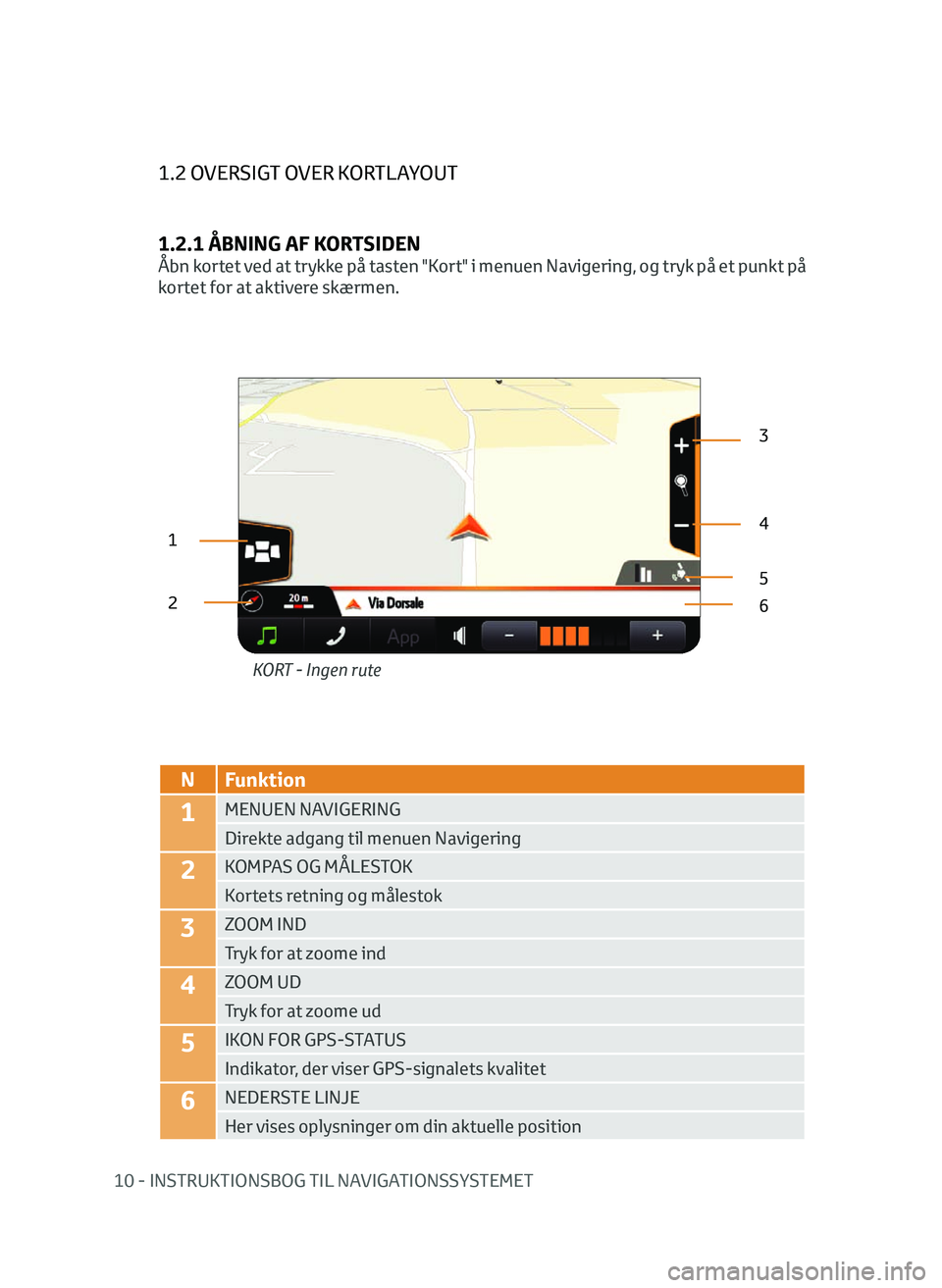 TOYOTA AYGO 2020 Brugsanvisning (in Danish) 10 - INSTRUKTIONSBOG TIL NAVIGATIONSSYSTEMET
1.2 OVERSIGT OVER KORTLAYOUT
1.2.1 ÅBNING AF KORTSIDEN
Åbn kortet ved at trykke på tasten "Kort" i menuen Navigering, og tryk på et punkt på
TOYOTA AYGO 2020 Brugsanvisning (in Danish) 10 - INSTRUKTIONSBOG TIL NAVIGATIONSSYSTEMET
1.2 OVERSIGT OVER KORTLAYOUT
1.2.1 ÅBNING AF KORTSIDEN
Åbn kortet ved at trykke på tasten "Kort" i menuen Navigering, og tryk på et punkt på