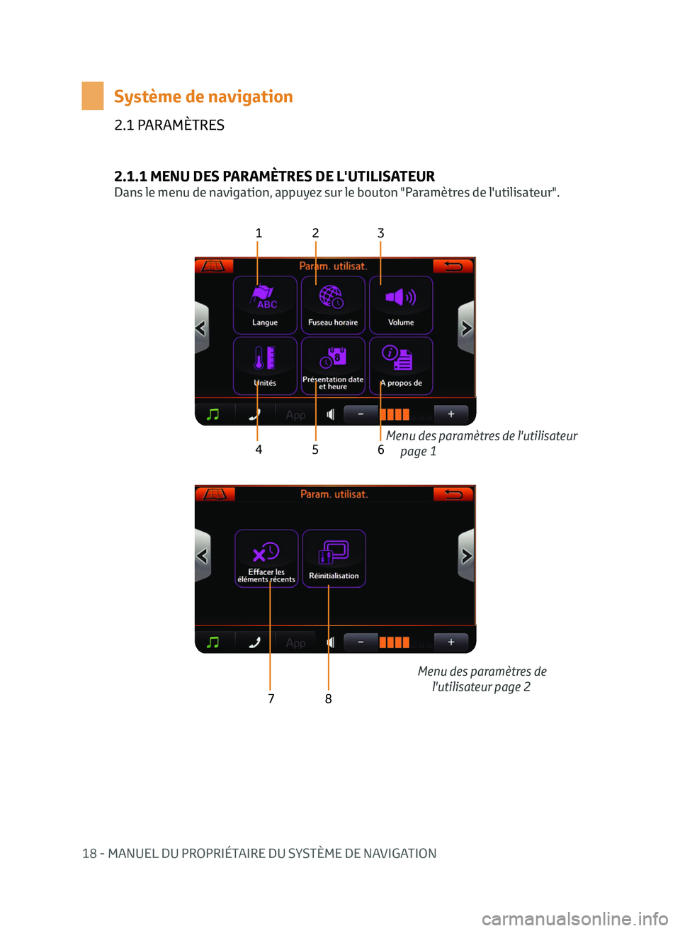 TOYOTA AYGO 2020  Notices Demploi (in French) 18 - MANUEL DU PROPRIÉTAIRE DU SYSTÈME DE NAVIGATION
2.1 PARAMÈTRES
Système de navigation
2.1.1 MENU DES PARAMÈTRES DE L'UTILISATEUR
Dans le menu de navigation, appuyez sur le bouton "Par