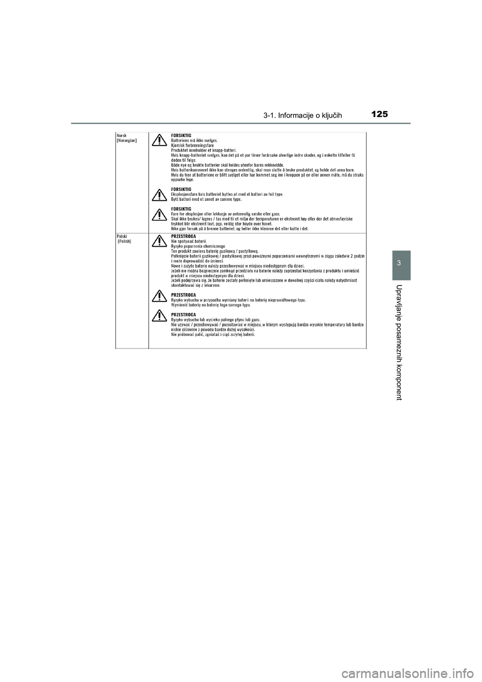 TOYOTA AYGO 2020  Navodila Za Uporabo (in Slovenian) 1253-1. Informacije o ključih
3
Upravljanje posameznih komponent
AYGO_OM_Europe_OM9A012E
AYGO_OM_Europe_OM9A012E.backup.book  Page 125  Thursday, May 13, 2021  10:02 PM 