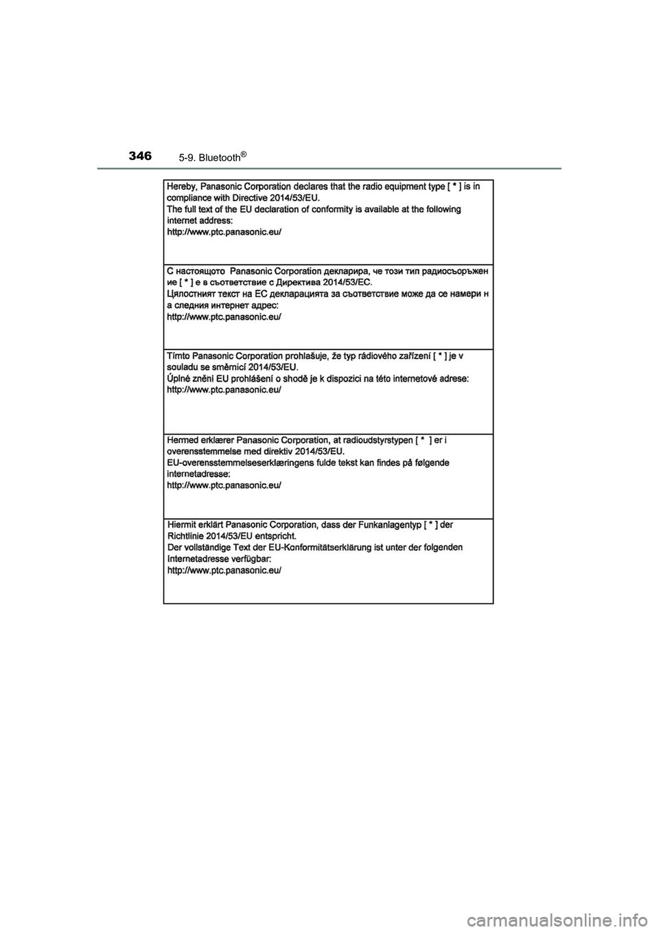 TOYOTA AYGO 2020  Navodila Za Uporabo (in Slovenian) 3465-9. Bluetooth®
AYGO_OM_Europe_OM9A012E
AYGO_OM_Europe_OM9A012E.backup.book  Page 346  Thursday, May 13, 2021  10:02 PM 