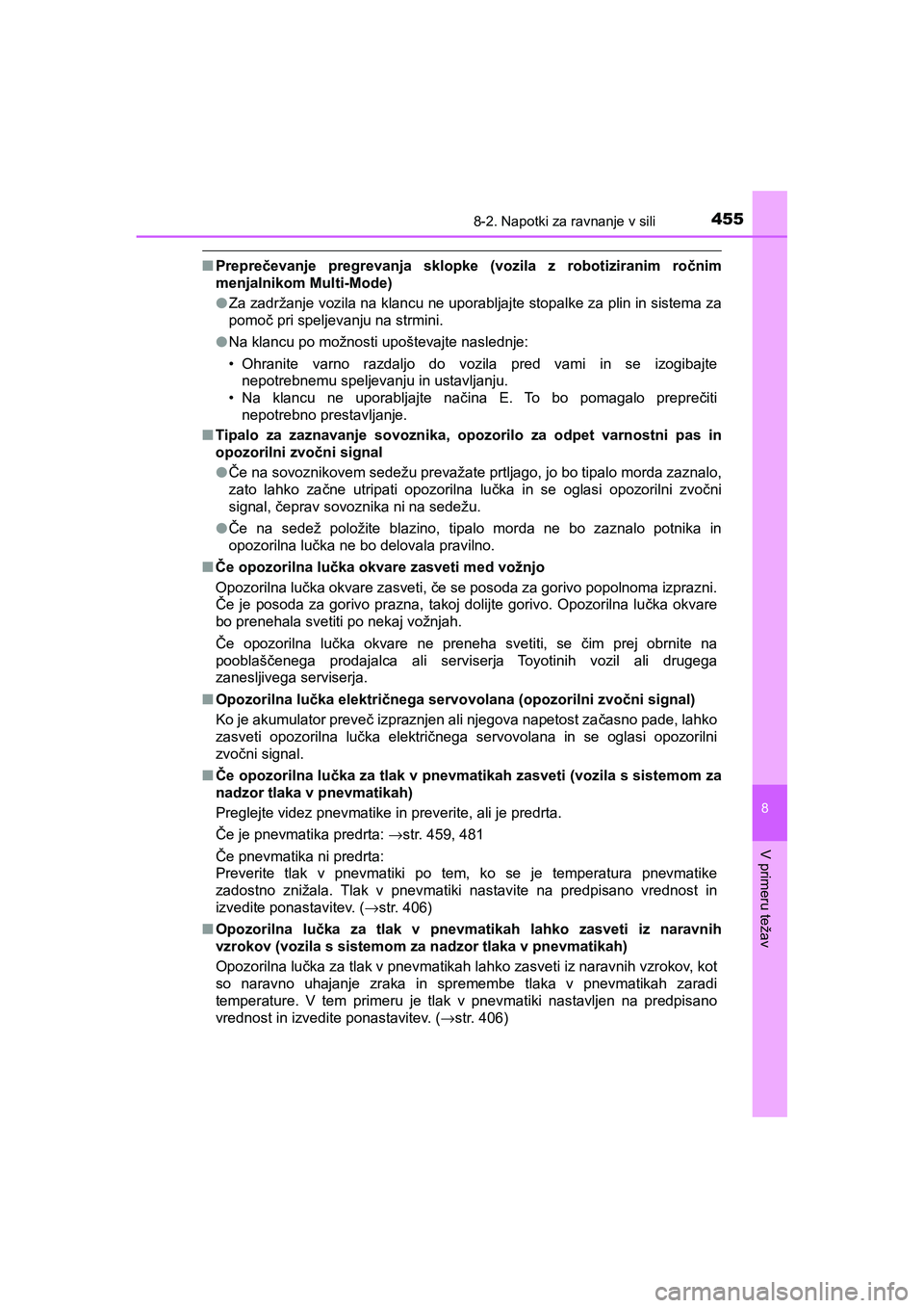 TOYOTA AYGO 2020 Navodila Za Uporabo (in Slovenian) 4558-2. Napotki za ravnanje v sili
8
V primeru težav
AYGO_OM_Europe_OM9A012E
nPreprečevanje pregrevanja sklopke (vozila z robotiziranim ročnim
menjalnikom Multi-Mode)
lZa zadržanje vozila na klanc TOYOTA AYGO 2020 Navodila Za Uporabo (in Slovenian) 4558-2. Napotki za ravnanje v sili
8
V primeru težav
AYGO_OM_Europe_OM9A012E
nPreprečevanje pregrevanja sklopke (vozila z robotiziranim ročnim
menjalnikom Multi-Mode)
lZa zadržanje vozila na klanc